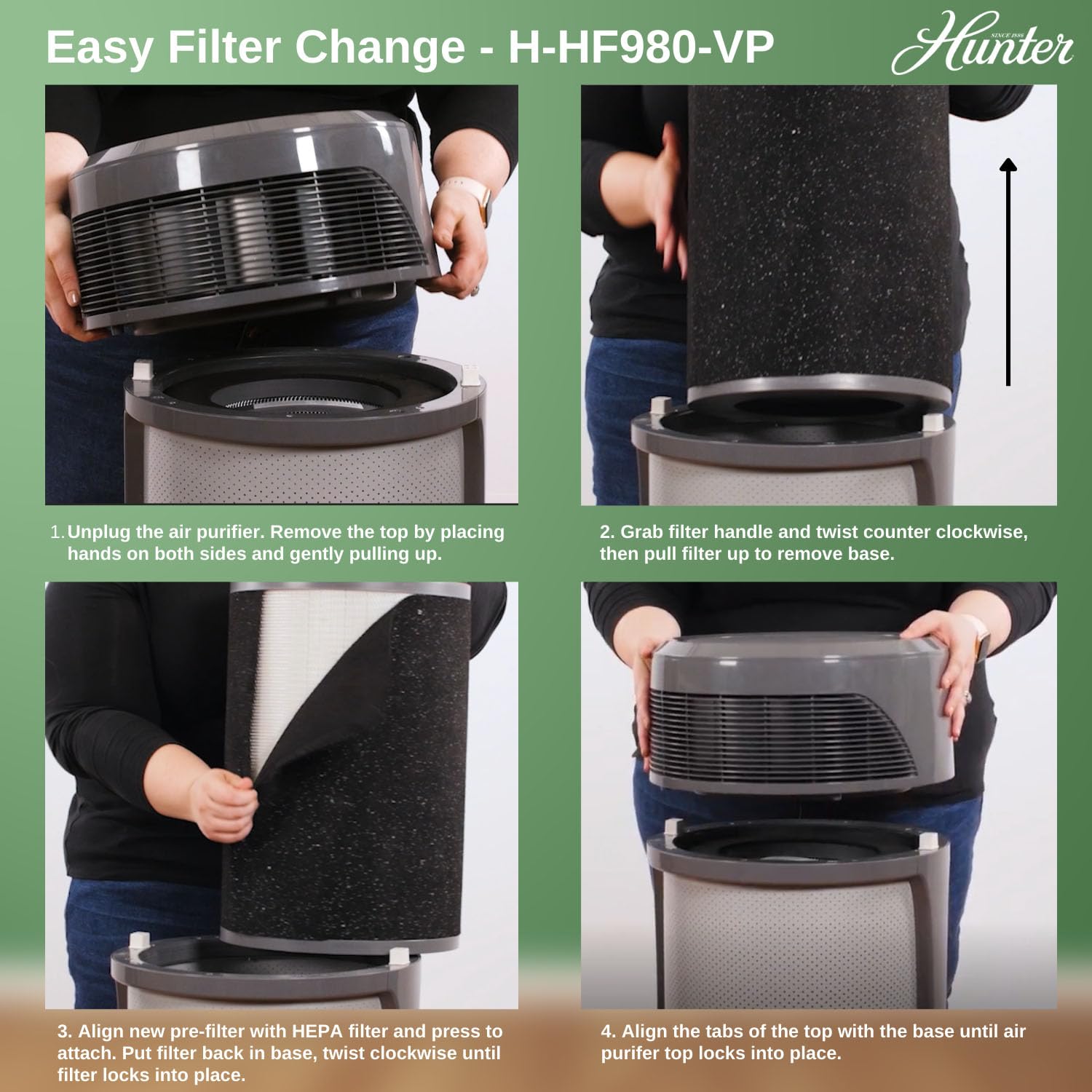 Hunter Fan Company H-HF980-VP Replacement Air Purifier Value Pack - 3-Piece HEPA Filter Set for Hunter HP980 | Cleaner Air for Home, Office & Bedroom