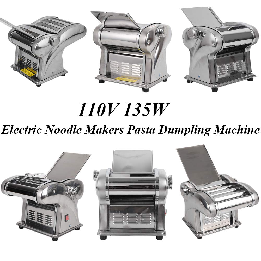 **Commercial Electric Pasta Maker Machine 110V 135W - Automatic Stainless Steel Noodle Maker with 6 Speed Adjustable Thickness & 4 Cutting Blades - Perfect for Spaghetti, Dumplings, Dough Sheets & More - Ideal for Restaurants, Home Kitchens & Italian Cuisine Lovers**