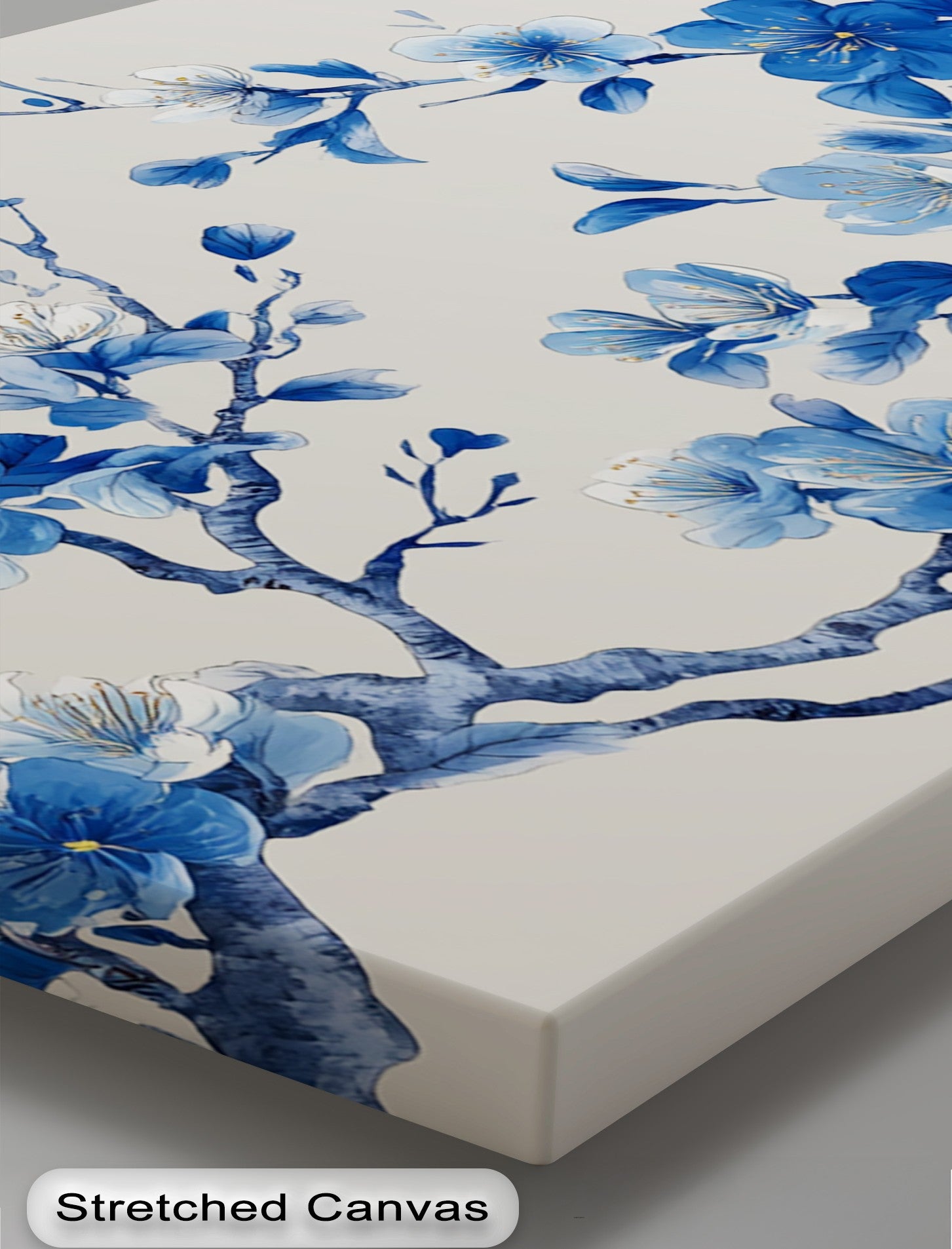 Blue Blossom Harmony Cherry Blossom Branch Canvas Wall Art - Japanese Style Floral Painting for Living Room, Bedroom & Office Decor