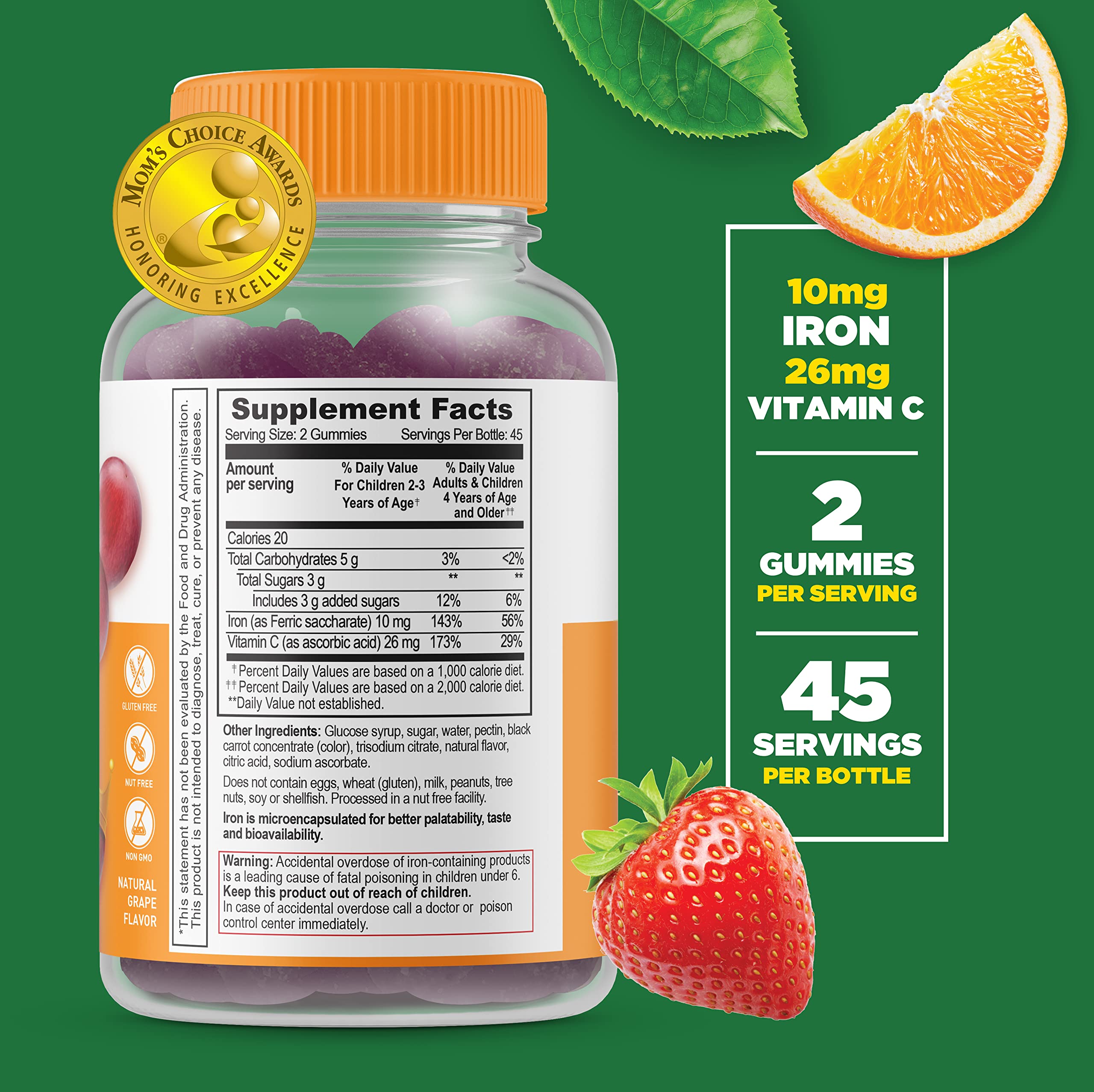 Lifeable Turmeric Curcumin Kids Gummies with Iron & Vitamin C - Delicious Gluten-Free, Non-GMO Chewable Vitamin Supplement for Immune Support & Energy Boost | Perfect for Picky Eaters & Daily Wellness