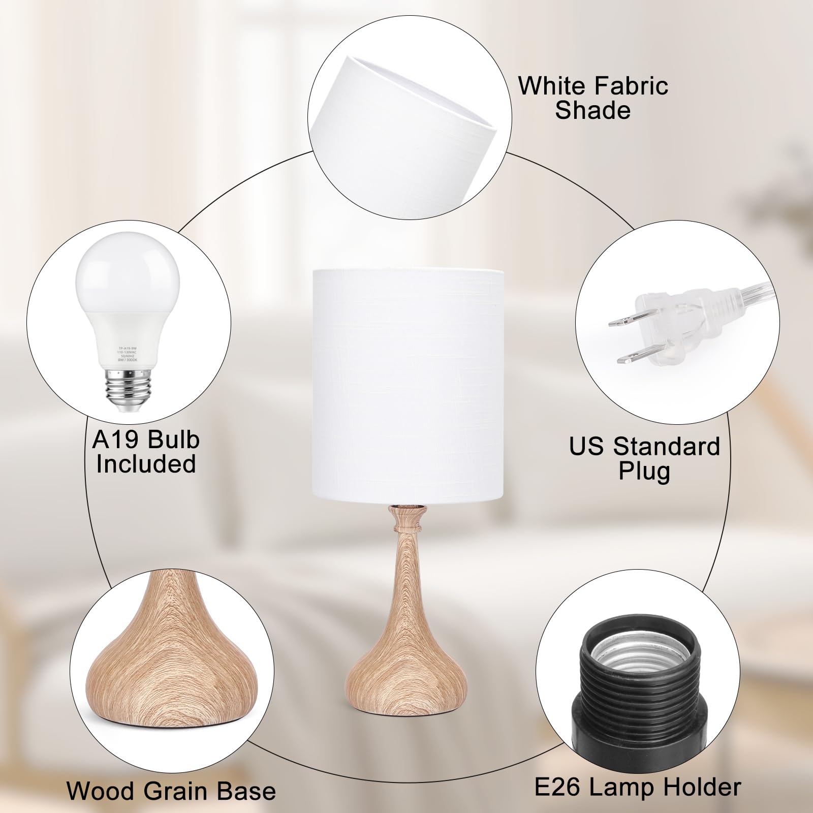 Dimmable Touch Control Table Lamp with Wood Grain Base - 9W 3000K LED Bedside Night Light for Bedroom, Office & Living Room | Perfect for Reading, Relaxing & Nightstand Decor
