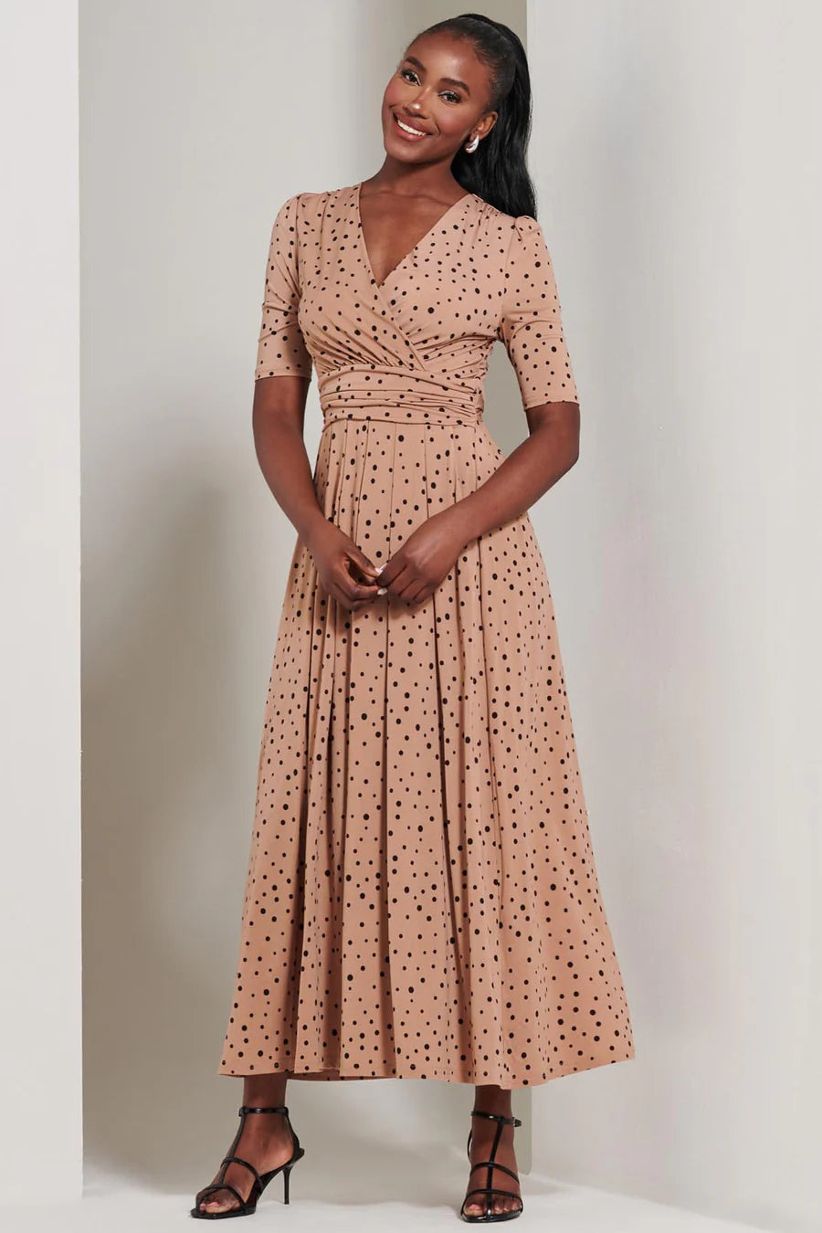 Stylish Half Sleeve Jersey Maxi Dress with Spot Print - Perfect for Summer Outings, Beach Vacations & Casual Wear