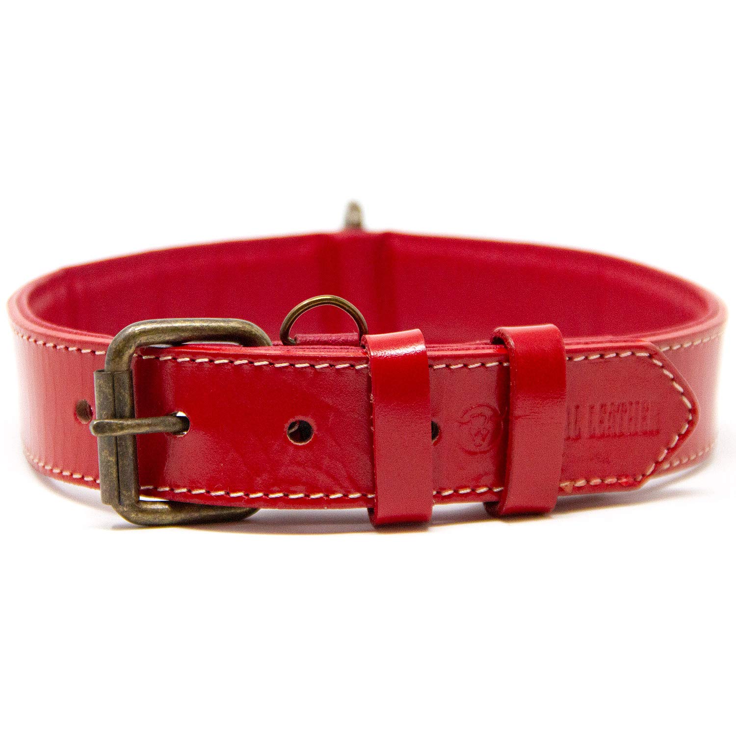 Premium Full Grain Leather Dog Collar for Large Dogs - Padded Comfort & Durable Design (Red, XL) - Perfect for Daily Walks, Training & Outdoor Adventures
