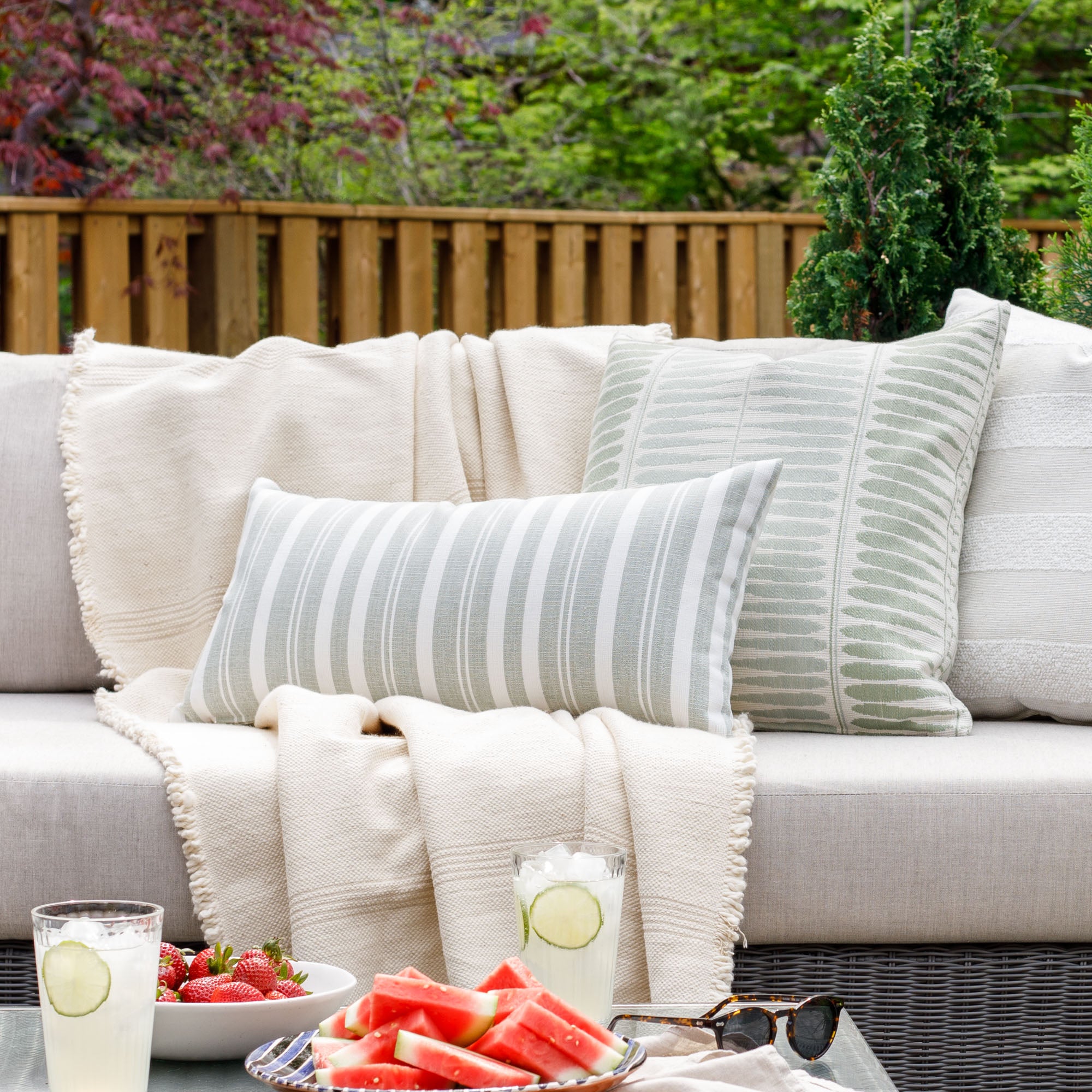Tranquil 12x24 Outdoor Lumbar Pillow in Sage Green - Waterproof Patio Cushion for Garden, Poolside & Porch Relaxation