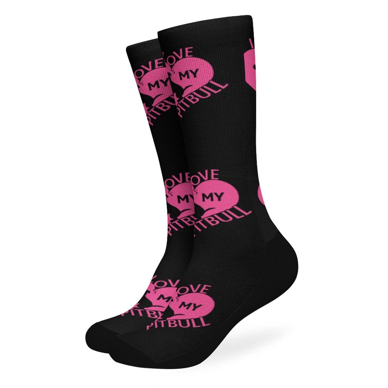 WEEDKEYCAT I Love My Pitbull Heart Print Men's Winter Socks - Warm Fleece-Lined Calf Stockings for Cold Weather, Outdoor Activities & Dog Lovers - Perfect for Hiking, Camping & Winter Sports