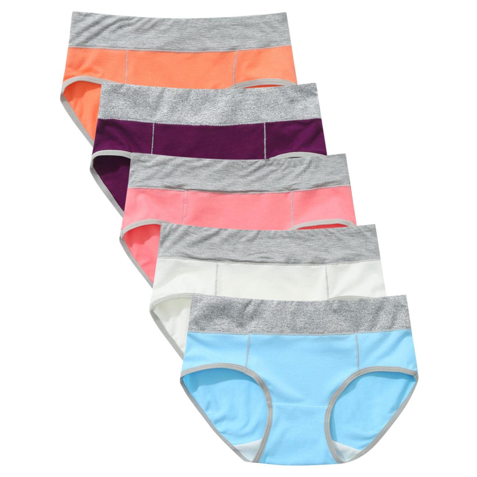 5 Pack Women's High Waisted Cotton Underwear - Full Coverage Seamless Bikini Panties Multipack - Soft Breathable Everyday Wear for Work, Yoga & Lounge