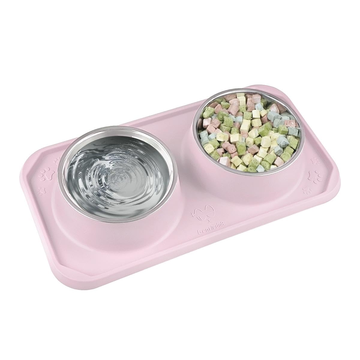 Premium Stainless Steel Cat Bowls for Food and Water - Removable Double Bowls with Anti-Slip Silicone Base for Indoor Cats and Small Dogs (Pink) - Perfect for Mealtime and Hydration at Home