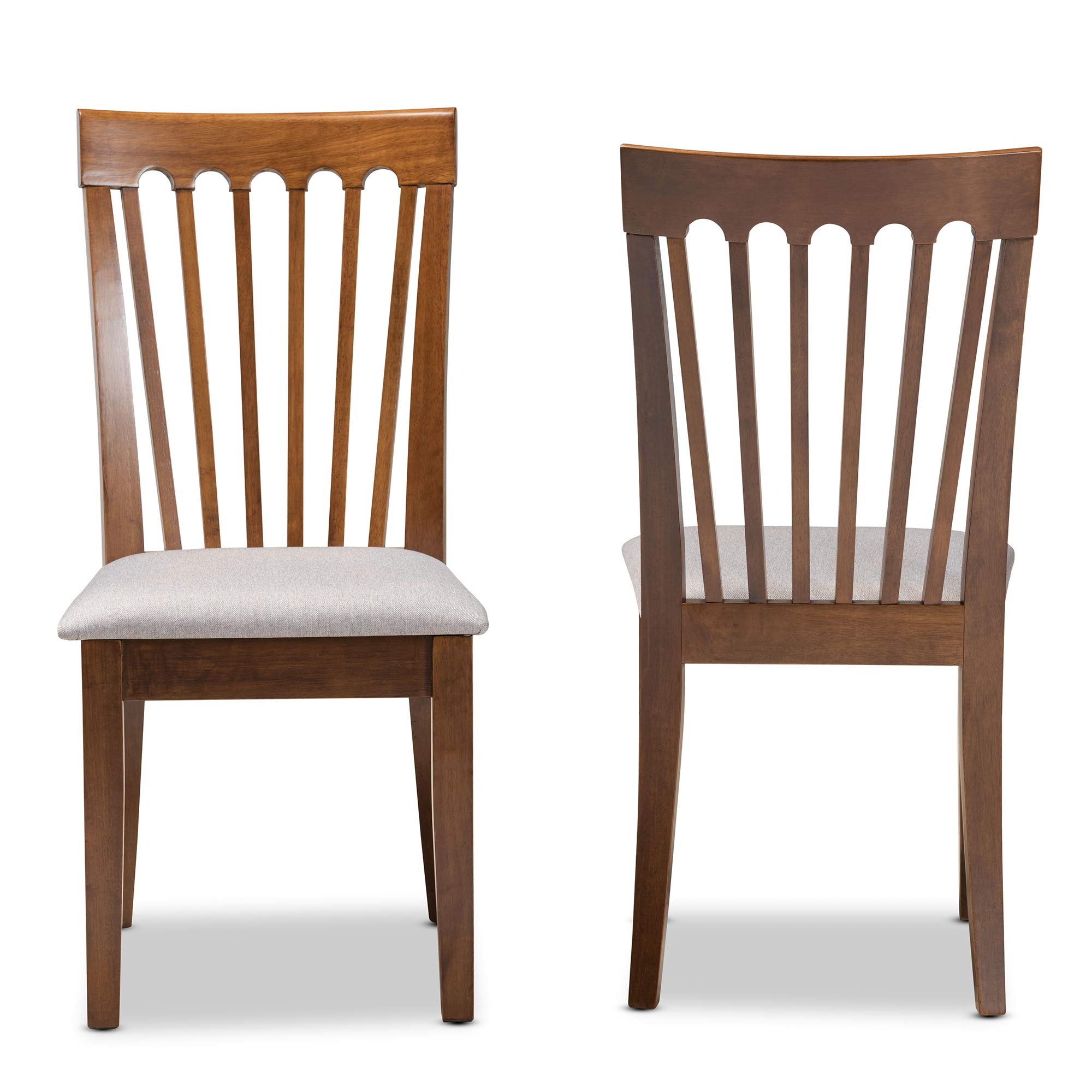 Baxton Studio Minette 2-Piece Dining Chair Set - Grey Fabric Upholstered with Walnut Brown Wood Finish - Modern Kitchen & Dining Room Furniture for Home Decor