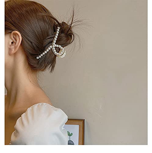 ANNACREATIONS Korean Fashion Pearl Hair Claw Clip - Large Stylish Hair Clips for Women & Girls - Barrettes, Jaw Clips, Hair Clutches - Perfect for Parties, Weddings & Everyday Use (1-Pack, White)