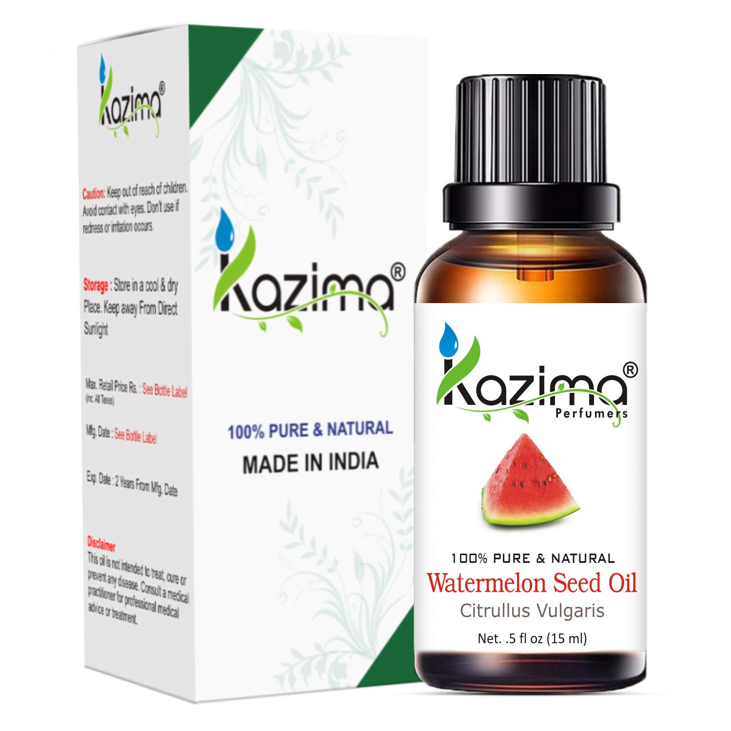KAZIMA 100% Pure Watermelon Seed Oil for Skin & Hair Care - Natural, Undiluted, Cold Pressed (15ml) | Hydrates Dry Skin, Strengthens Hair, Perfect for DIY Beauty & Aromatherapy