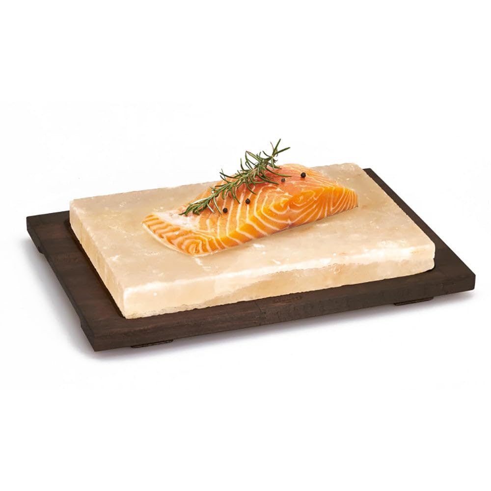 Bisetti Himalayan Salt Plate with Wood Stand - Black - Perfect for Grilling, Serving & Charcuterie Boards