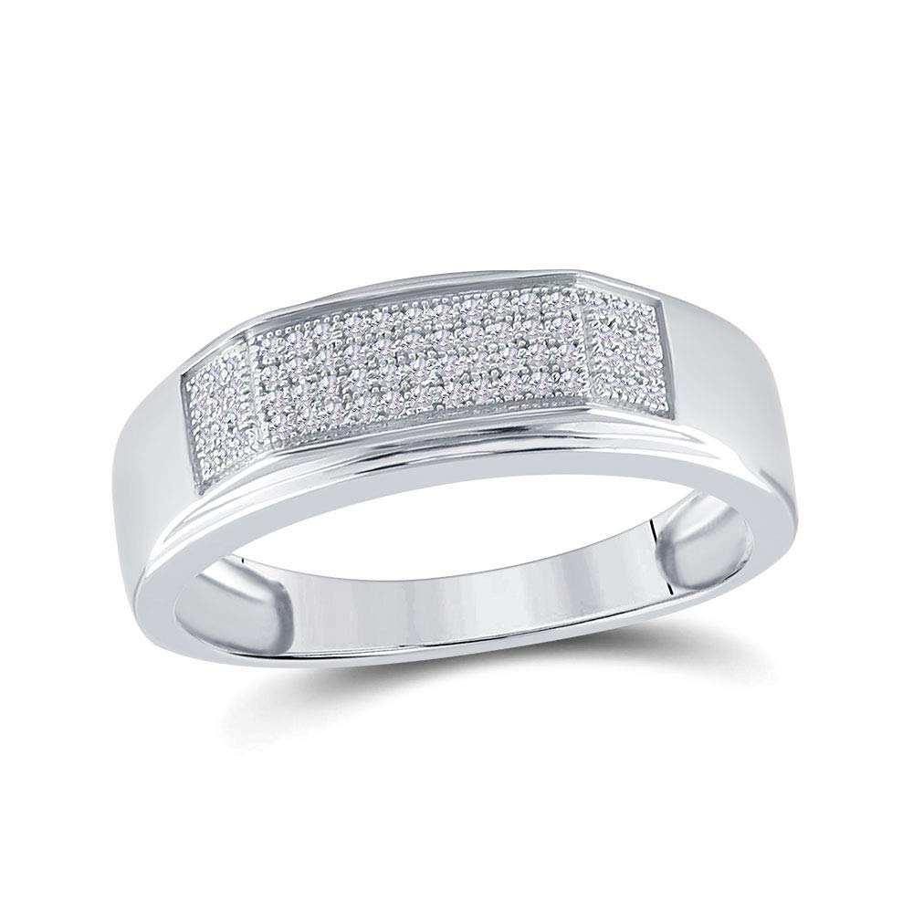 1/5 Cttw Sterling Silver Men's Round Diamond Micropave Wedding Band Ring - Perfect for Anniversary, Engagement & Special Occasions