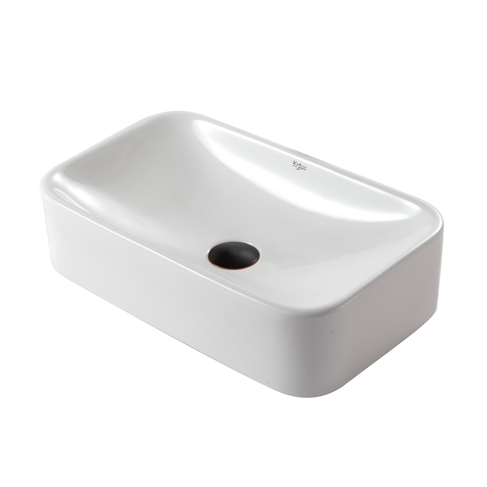 Kraus KCV-122-ORB White Rectangular Ceramic Bathroom Sink with Pop-Up Drain in Oil Rubbed Bronze Finish - Perfect for Modern Vanities and Powder Rooms