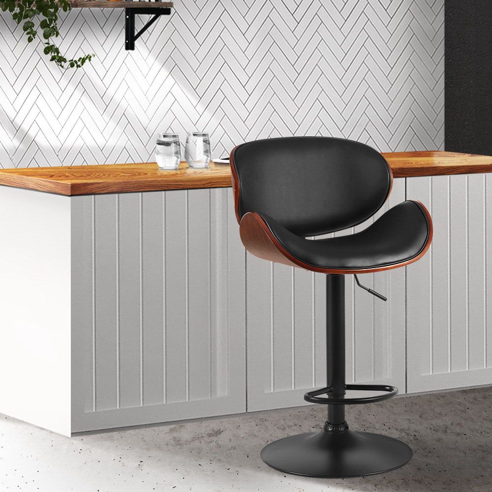 Vintage Leather Swivel Bar Stools with Gas Lift - Adjustable Height Kitchen Counter Stools for Home Bar, Dining Room & Cafe - Black