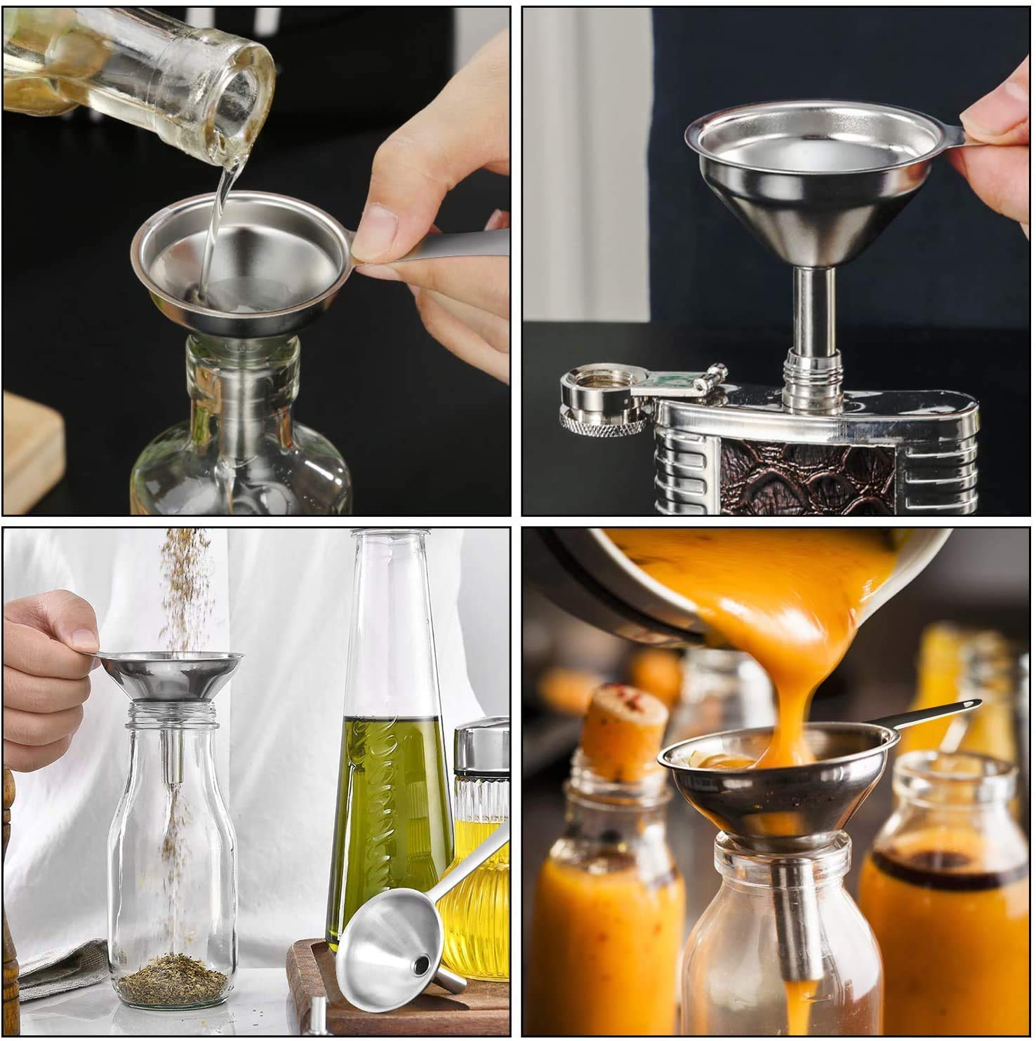 Premium Stainless Steel Mini Kitchen Funnel Set with Long Handle & Hanging Ring - Perfect for Filling Bottles, Jars, and Containers with Liquids, Oils, and Powders - Ideal for Home Bar, Cocktail Making, Cooking, and DIY Projects