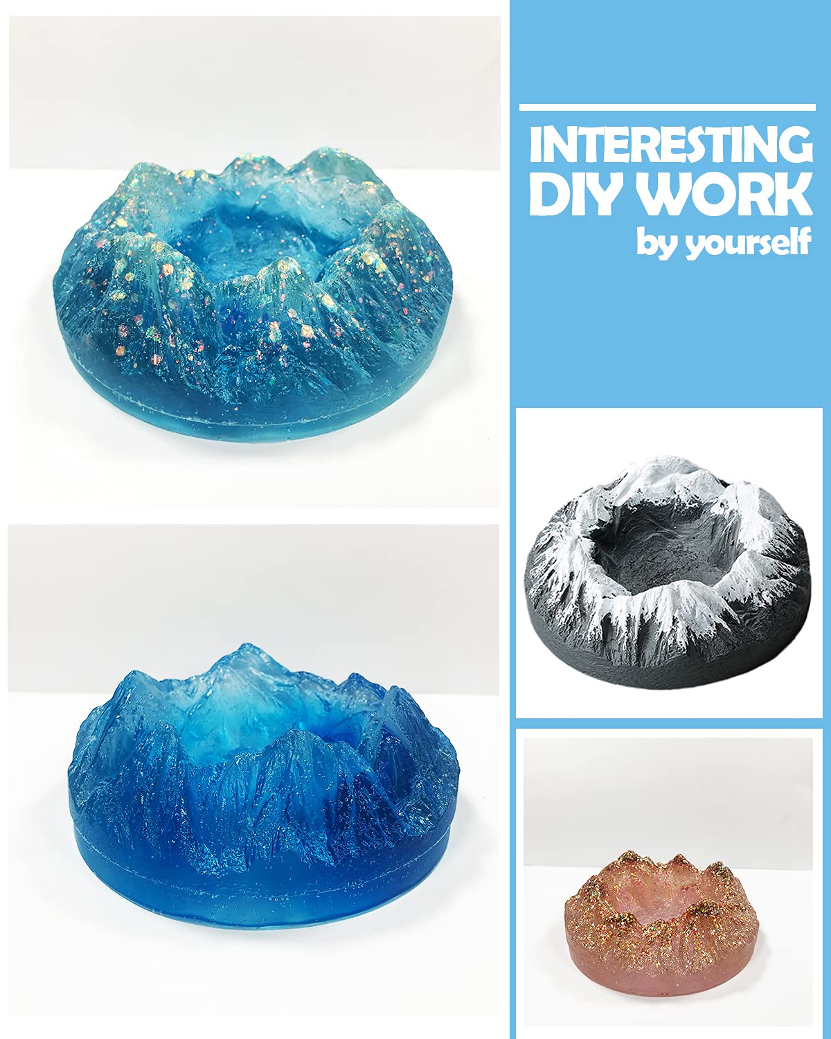 Premium Resin Silicone Molds for DIY Crafts - Snow Mountain Mold for Resin Casting, Ashtrays, Jewelry Dishes & Candle Holders | Blue Glitter Powder Sequins Included | Perfect for Home Decor, Gift Making & Creative Projects