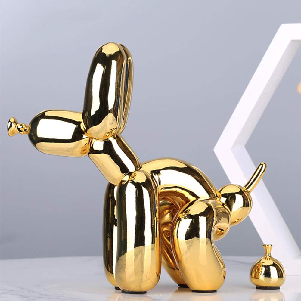 Modern Nordic Poop Balloon Dog Resin Sculpture - Electroplated Gold Animal Statue for Home Decor, Desktop Ornament & Gift | Cute Art Craft for Living Room, Office, Shelf Display
