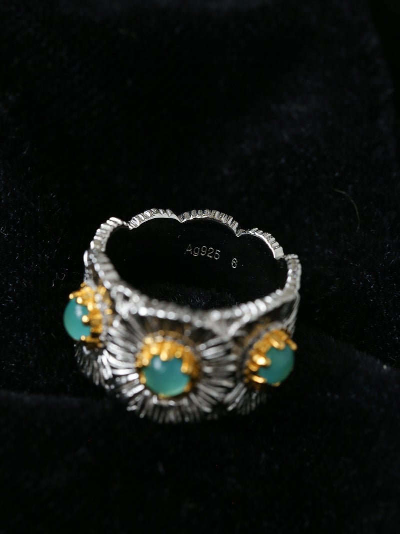 Buccellati Inspired Daisy Ring - 925 Sterling Silver Wide Band with Natural Gemstone for Women | Elegant Floral Jewelry for Weddings, Parties & Everyday Wear