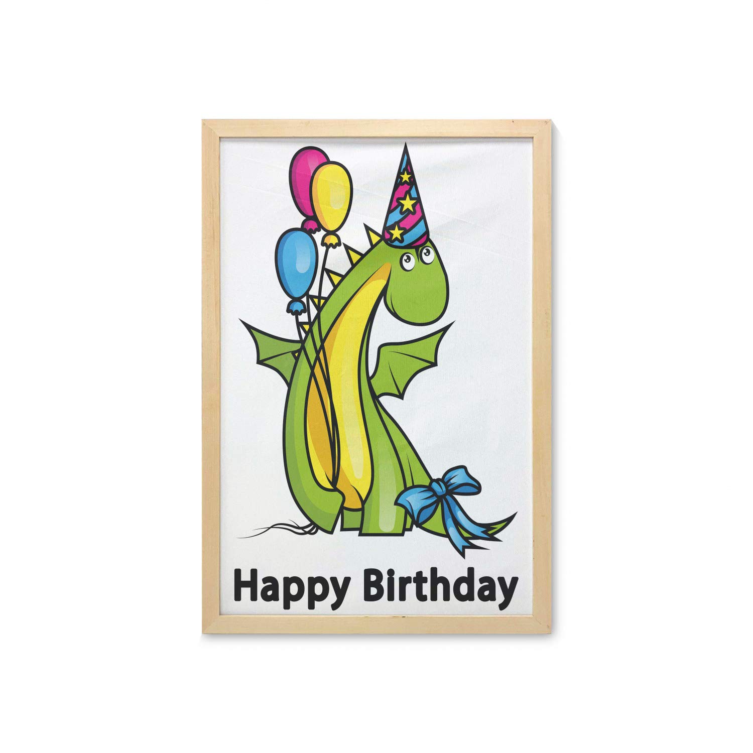 Ambesonne Dinosaur Birthday Wall Art Decor - Framed Colorful Balloons Themed Printed Fabric Poster (23