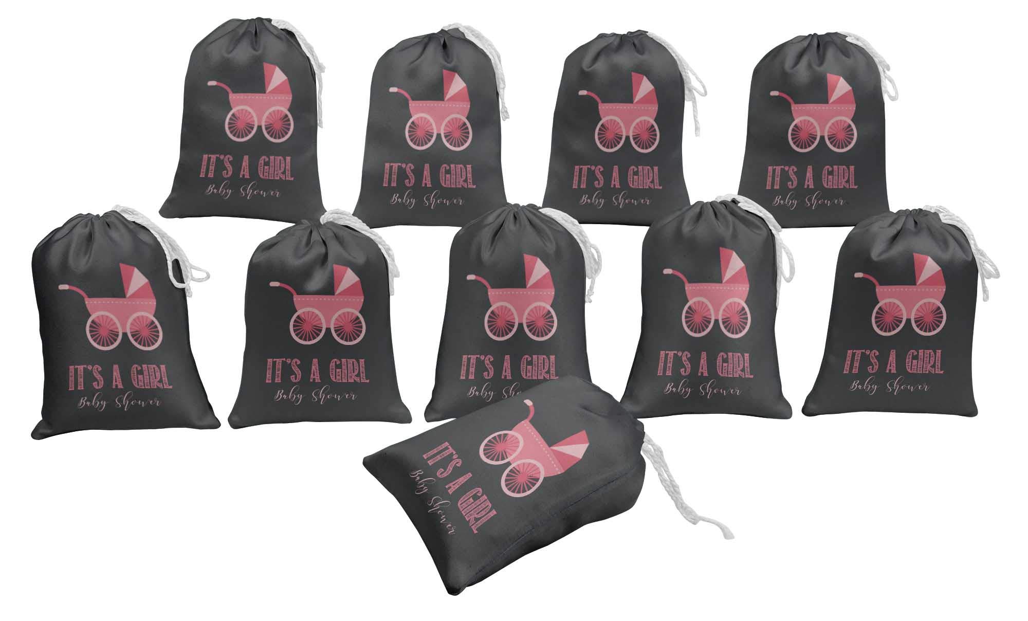 Gray Carriage & It's A Girl Baby Shower Party Favor Bags - 15-Piece Drawstring Pouches for Gender Reveal, Newborn Celebrations & Gift Giving