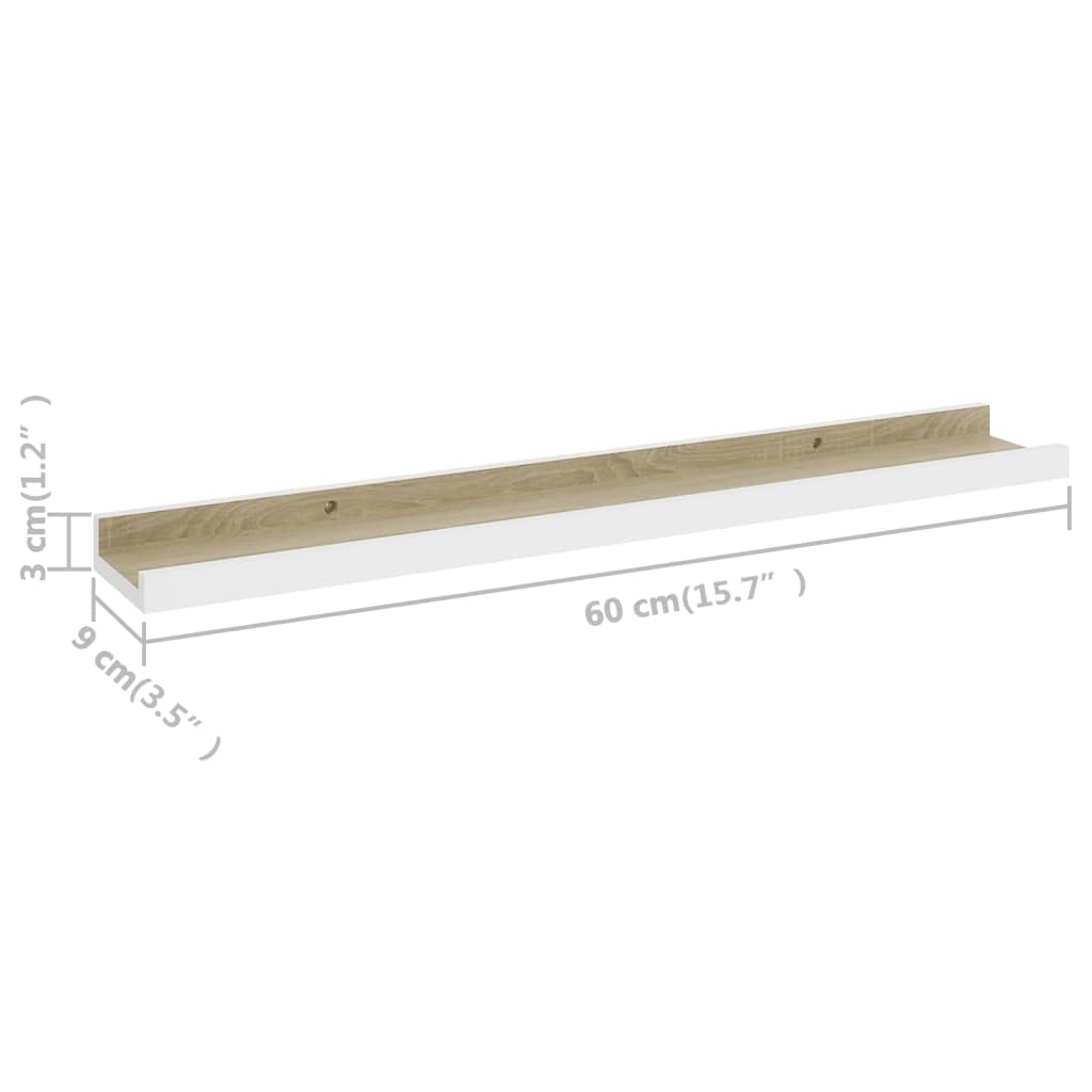 Floating Shelves for Wall - Set of 4 Wooden Wall Shelves in White & Sonoma Oak (23.6