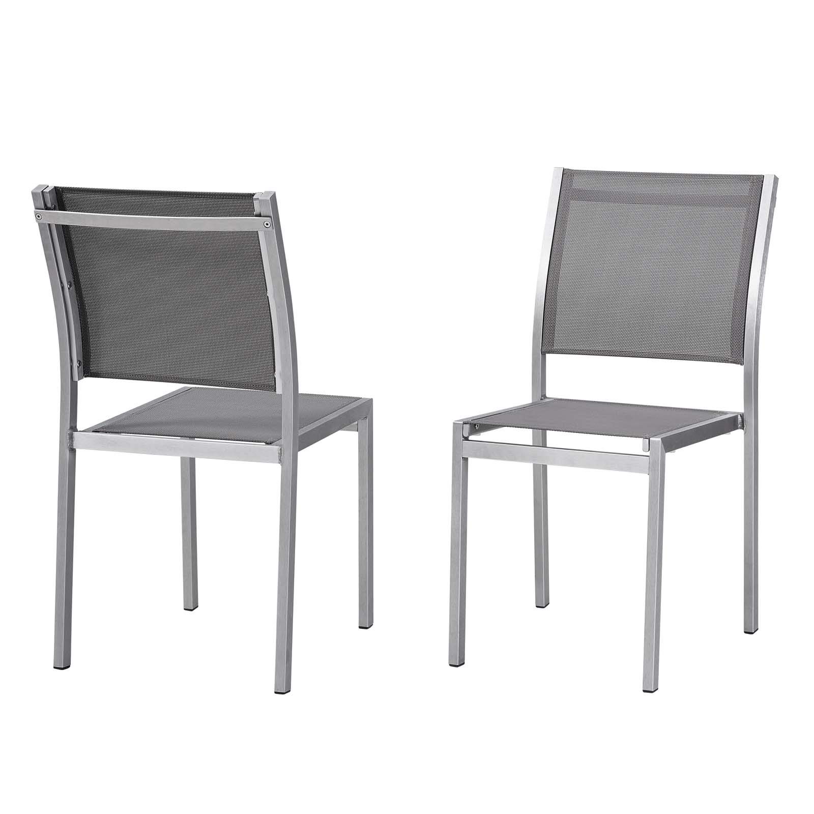 Modern Contemporary Outdoor Patio Balcony Side Dining Chair Set - Aluminum Metal Steel in Grey - Perfect for Garden, Terrace, and Poolside Relaxation
