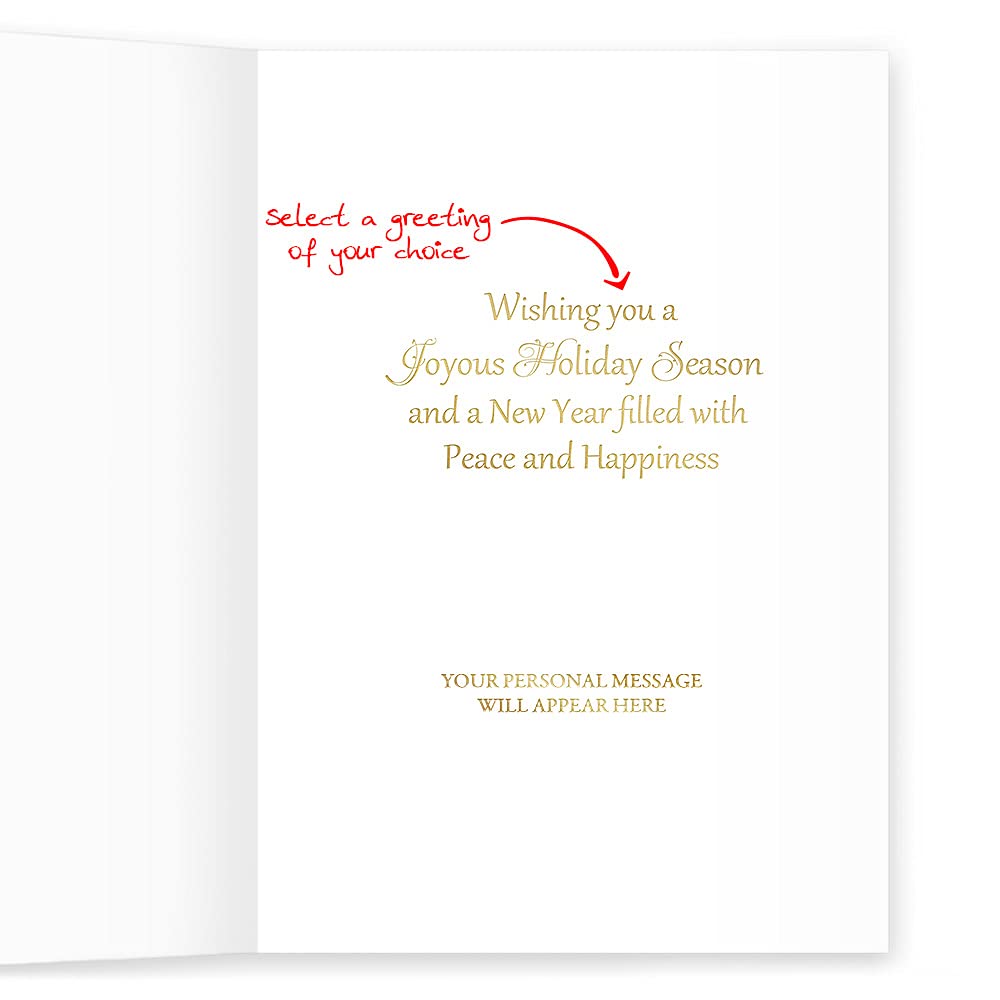 25 Personalized Christmas Cards with Foil-Lined Envelopes - Twinkling Tree Ornaments Design for Holiday Greetings, Business & Personal Use - Perfect for Office Gifts, Family & Friends Festive Wishes