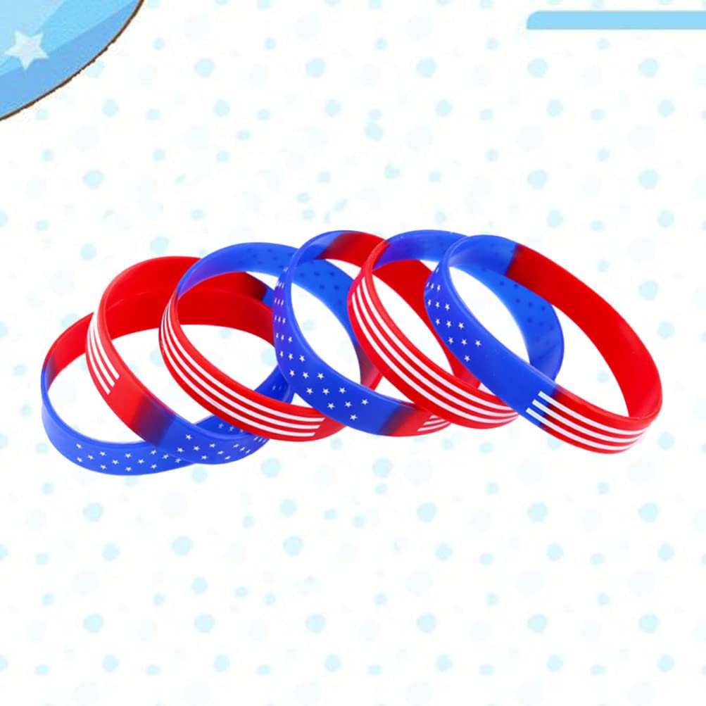 Amosfun 20pcs American Flag Silicone Wristbands - Patriotic Rubber Bracelets for Men & Women, Unisex Sports Bands for Running, Gym, Workouts & Outdoor Activities - USA Flag Pattern Wristbands for Fitness, Sports Events & Daily Wear