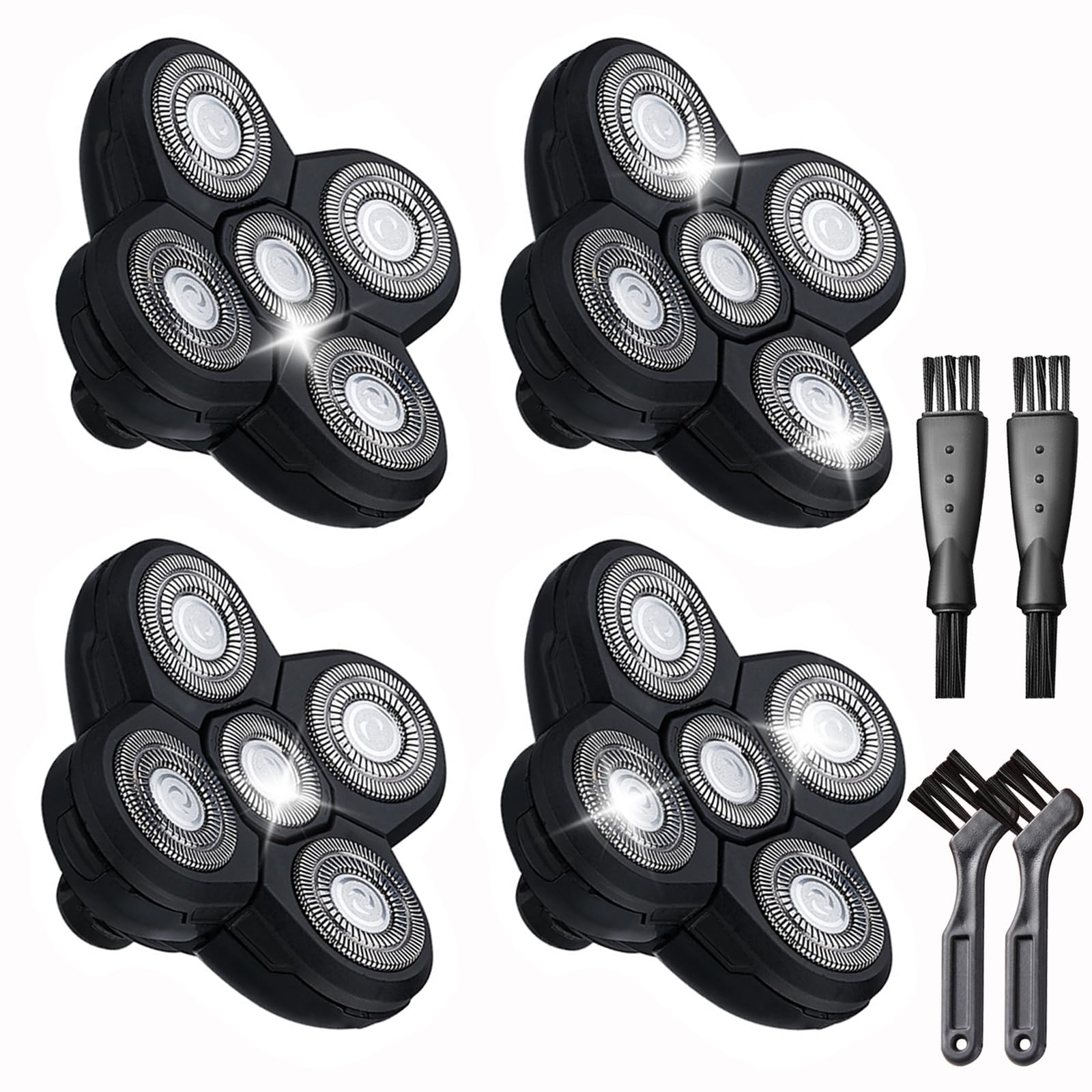 4 Pack Replacement Blades for Electric Head Shaver - 5-Blade Razor Heads for Bald Men, Universal Fit for Head & Face Shaving Kit with 4 Cleaning Brushes - Perfect for Travel, Home Use & Grooming Kits