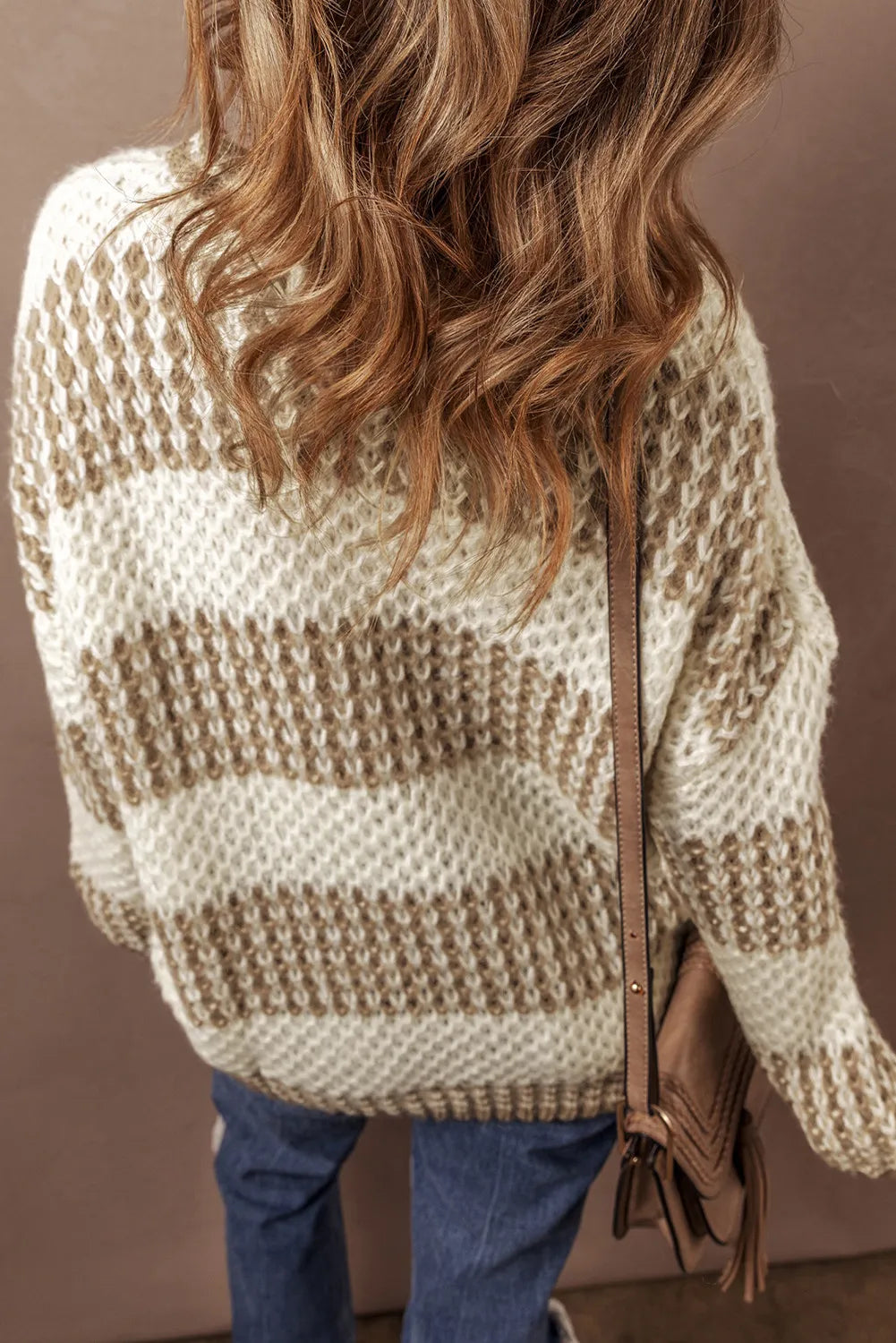 Color Block Round Neck Drop Shoulder Sweater Women's Casual Knit Pullover for Fall & Winter Fashion | Cozy Office Wear & Weekend Outfits