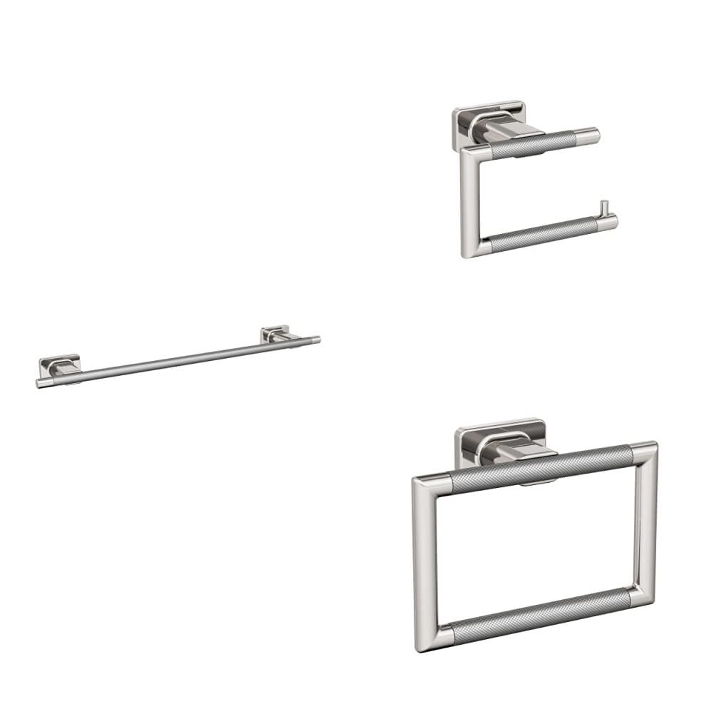 Amerock Polished Nickel Stainless Steel 18-Inch Towel Bar Set - 3-Piece Bathroom Accessory Kit for Modern Homes | Perfect for Bathrooms, Powder Rooms & Spa Retreats