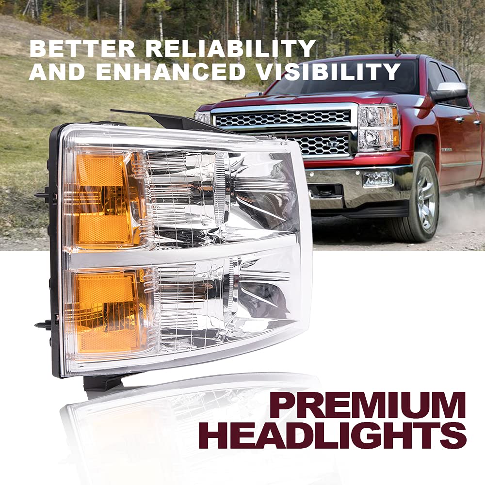 Chevy Silverado Headlights 2007-2014 - Clear Lens Chrome Housing for Day & Night Driving