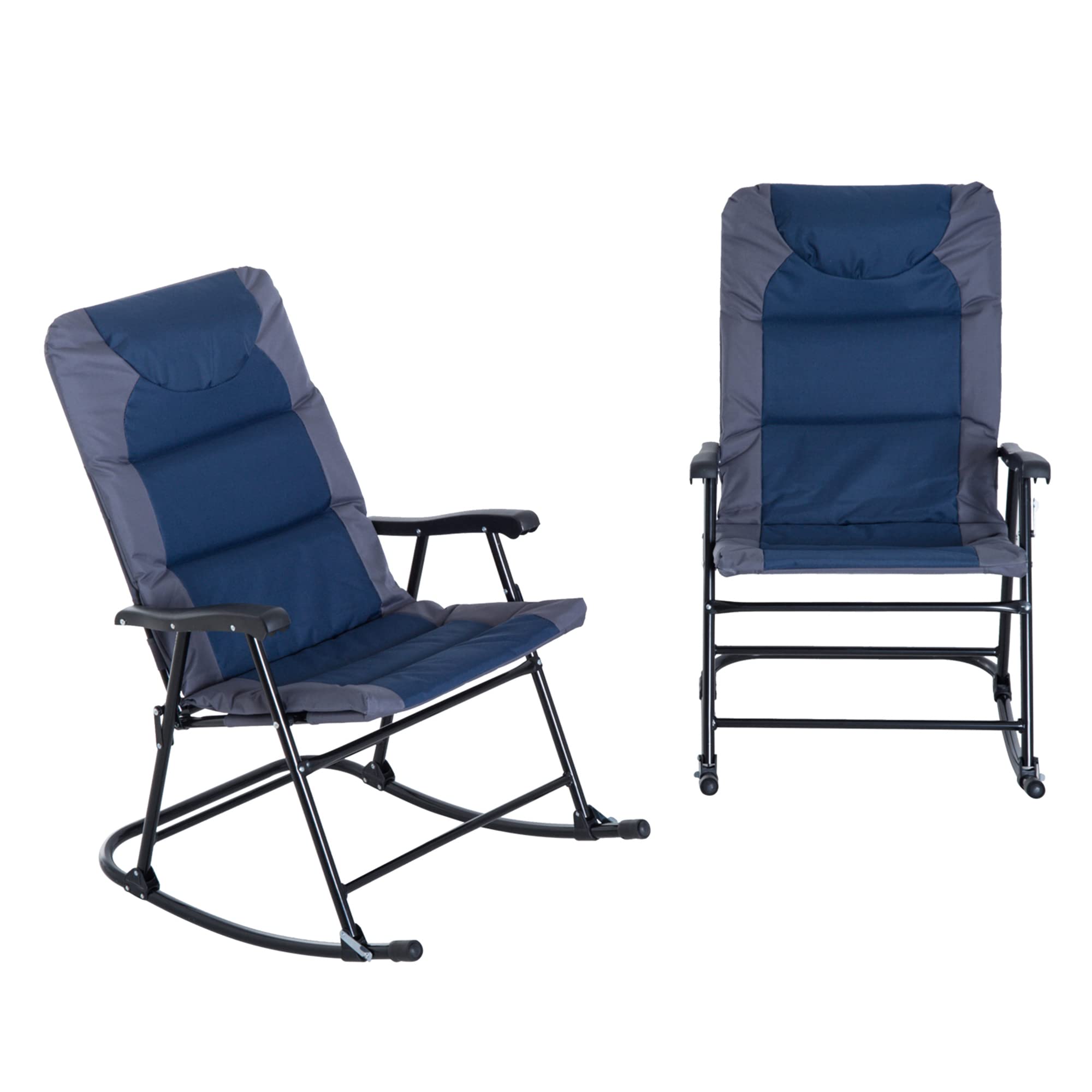 Outsunny 2-Piece Outdoor Patio Furniture Set with 2 Folding Padded Rocking Chairs - Bistro Style for Porch, Camping, Balcony, Backyard - Navy Blue - Perfect for Relaxing, Entertaining & Outdoor Dining