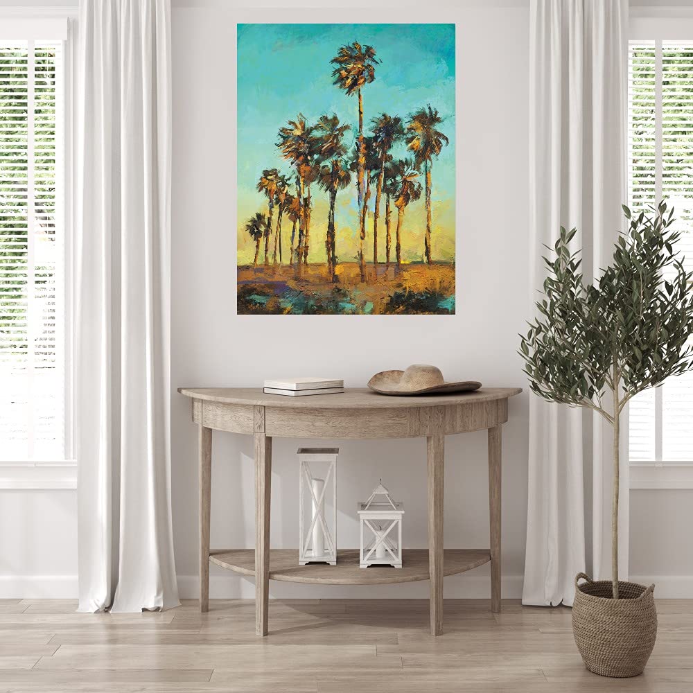 Evening Palms Fine Art Canvas Wall Decor - Hand Painted Tropical Beach Painting for Living Room, Bedroom, Office - Ready to Hang 35