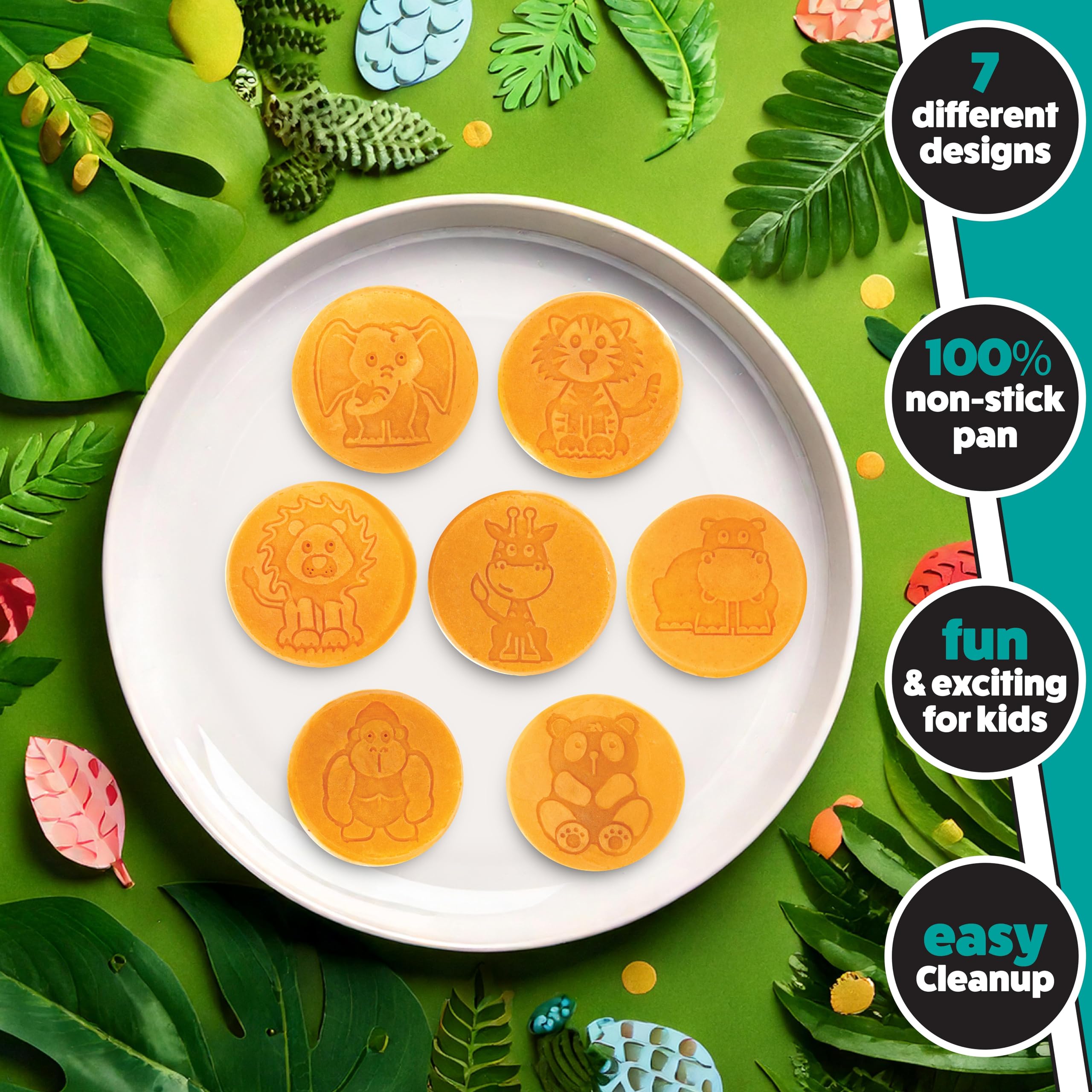 Nonstick Animal Mini Pancake Pan - Make 7 Zoo Animal Pancakes (Elephant, Giraffe & More) | Fun Breakfast Griddle for Kids, Easy to Clean | Perfect for Family Breakfast, Birthday Parties & Holiday Gifts