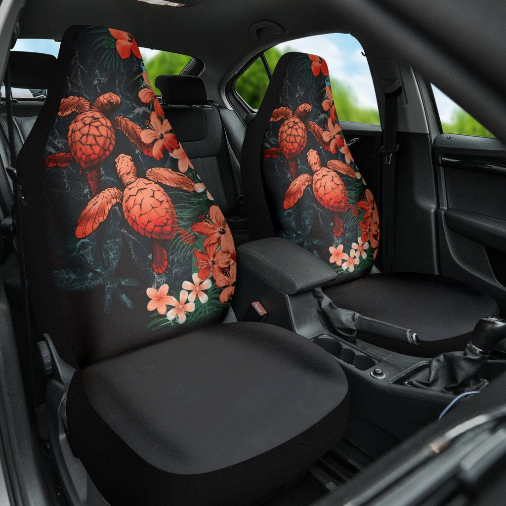 Premium Hawaiian Sea Turtle & Tropical Hibiscus Plumeria Flower Car Seat Covers - Breathable Universal Fit for Cars, Trucks & SUVs - Perfect for Beach Trips, Summer Road Travel & Tropical Theme Decor