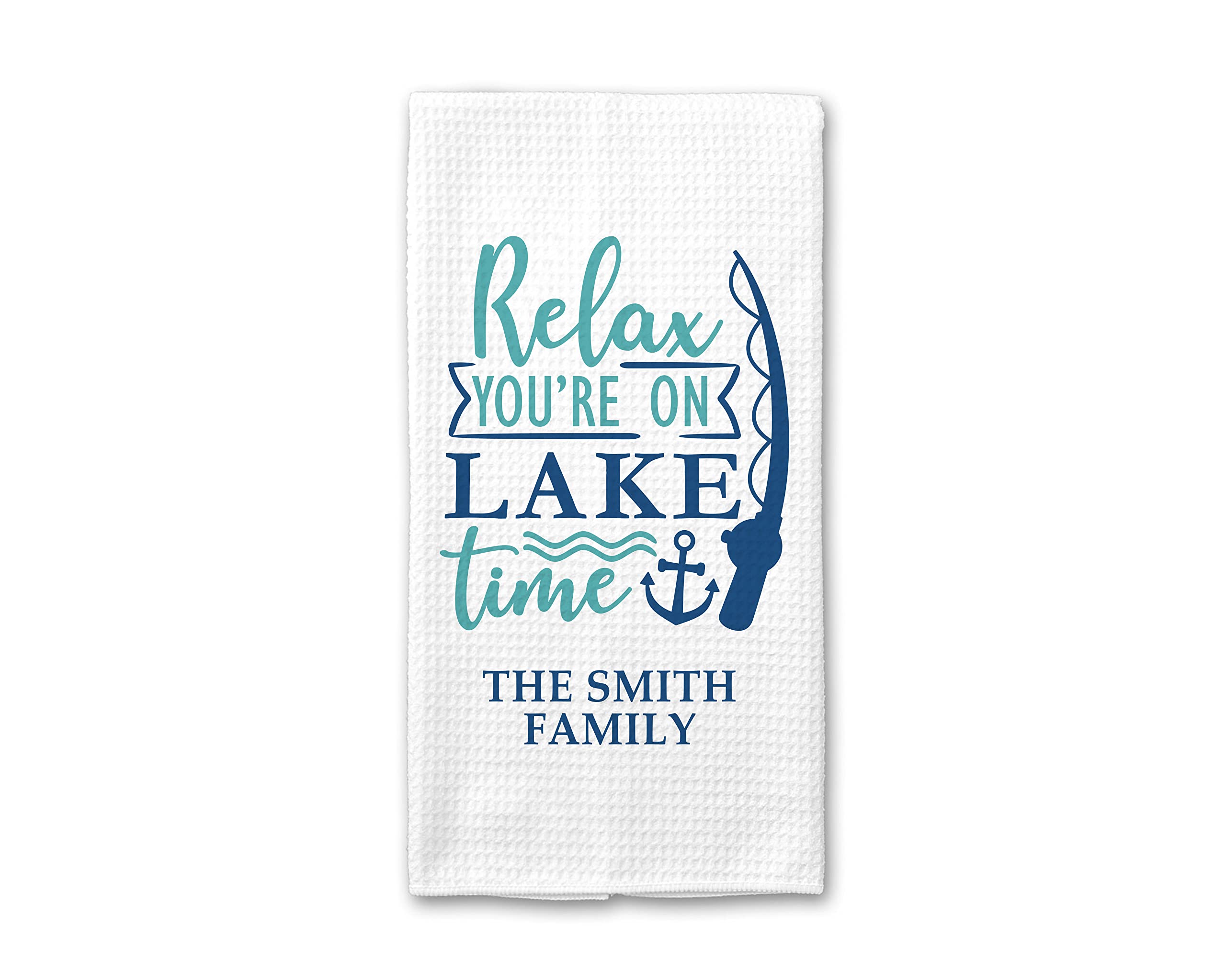 Personalized Lake House Kitchen Towel - Custom Dish Towel with Family Name | Lake Themed Hand Towel for Kitchen Decor | Perfect Housewarming Gift for Lakeside Living & Vacation Homes