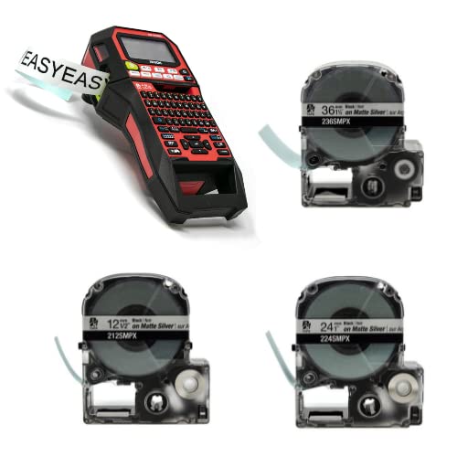 Epson LW-PX900PCD Industrial Label Maker Kit with 236SMPX, 224SMPX & 212SMPX PET Tape Cartridges - Black on Silver Matte Label Tapes for Asset Management, Warehouse & Office Organization
