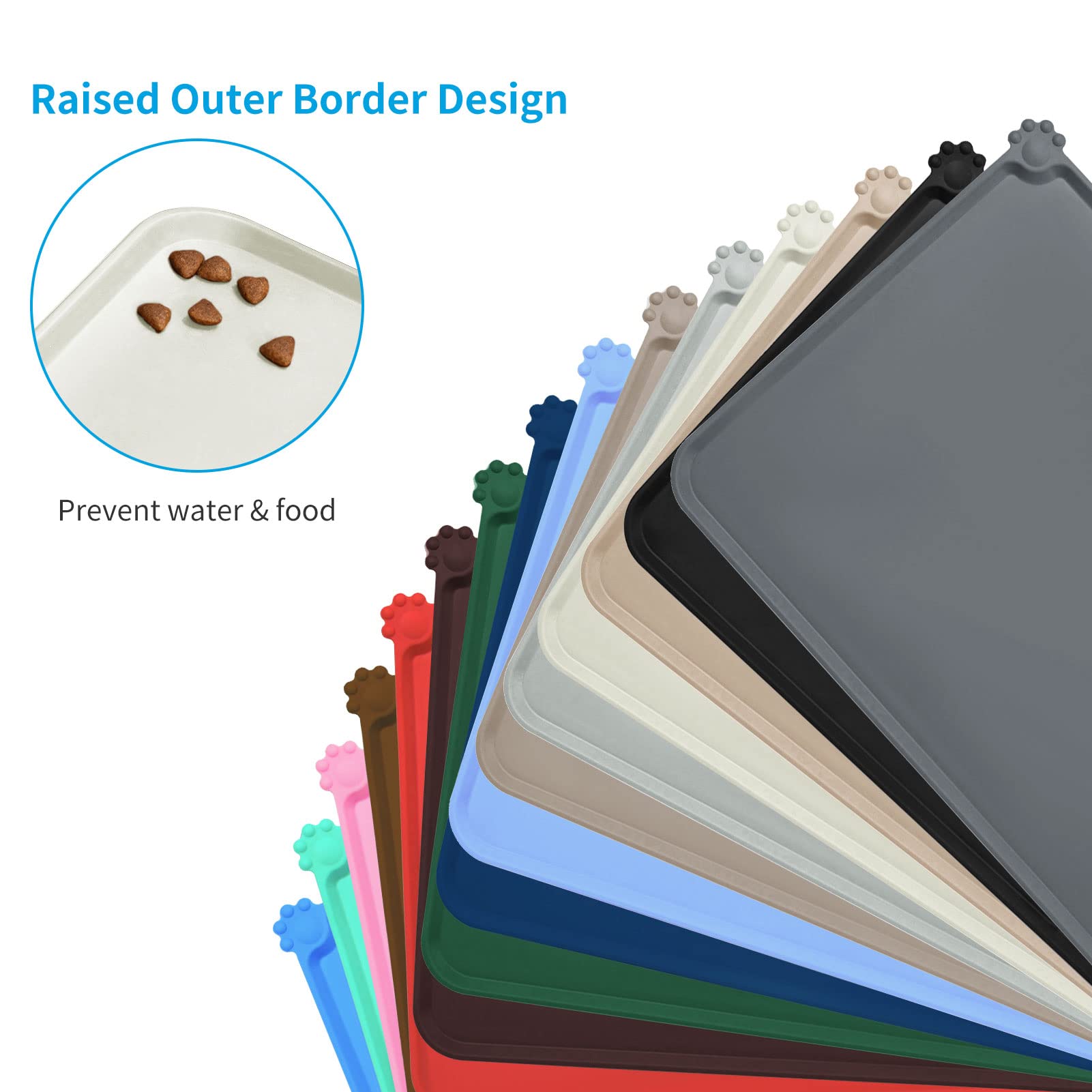 AUDWUD Non-Slip Silicone Pet Feeding Mat - Waterproof Dog Bowl Placemat for Food & Water - Perfect for Messy Eaters, Puppy Training & Kitchen Floor Protection
