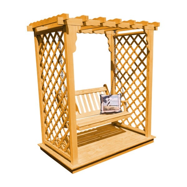 Yellow Pine Covington Arbor with Deck & Swing - Perfect for Backyard Relaxation, Garden Decor & Outdoor Weddings