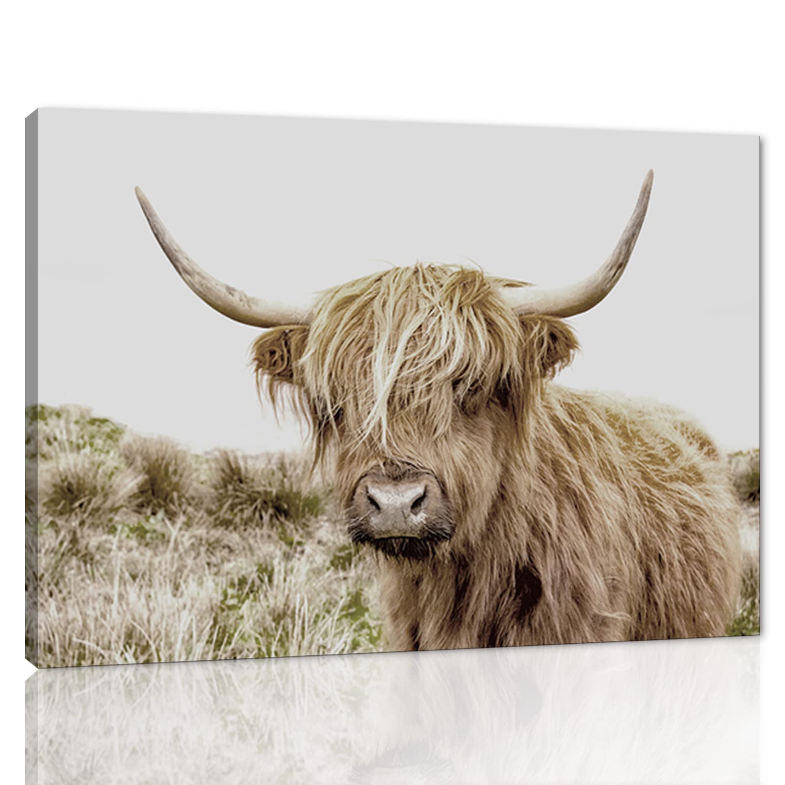 Highland Cow Canvas Wall Art - Modern Small Size Framed Print Poster with Alpine Wilderness Background - Animal Wall Decor for Living Room, Bedroom, Bathroom - Ready to Hang (12x18 Inches) - Perfect for Farmhouse, Rustic & Nature-Themed Home Decor