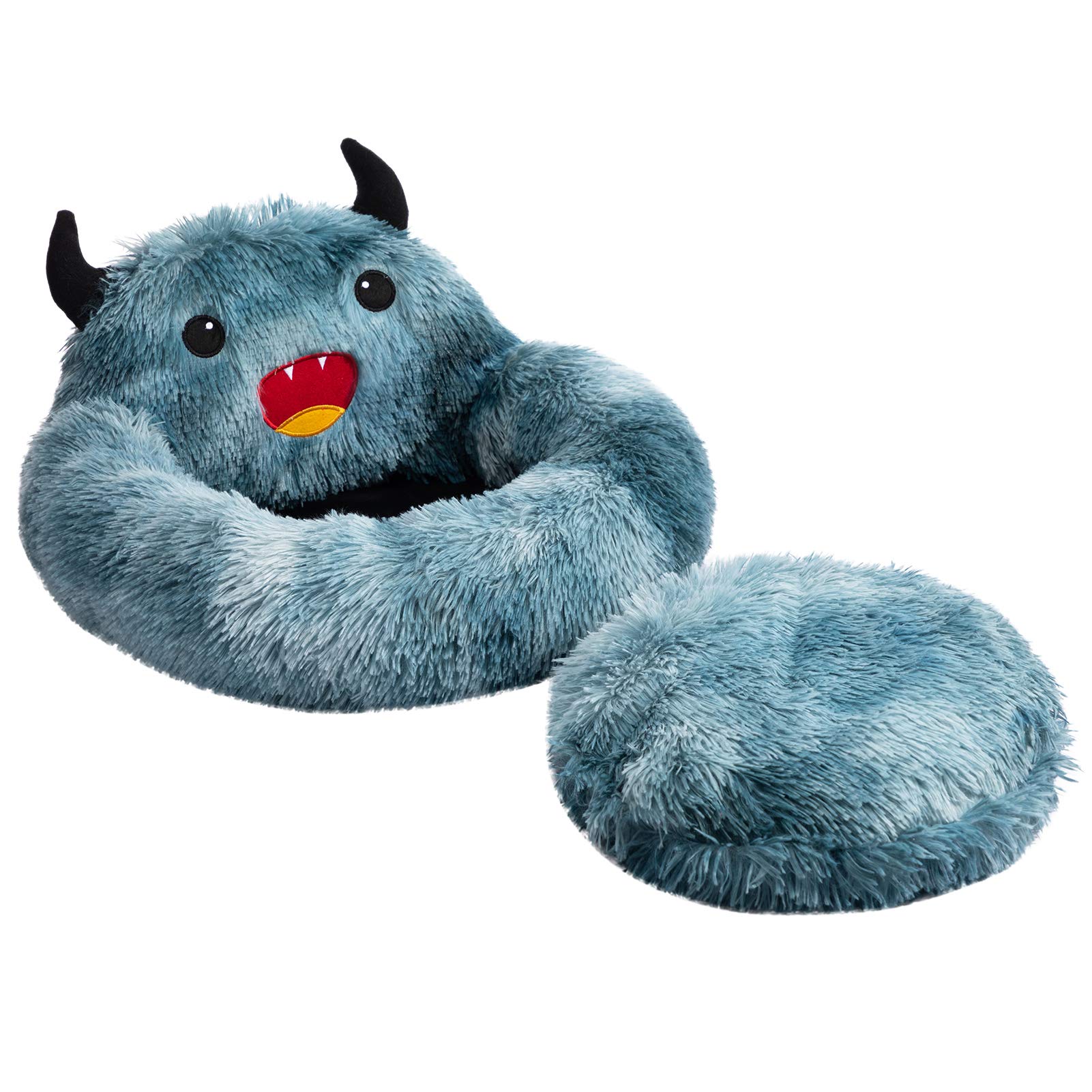 Hollypet Self-Warming Donut Pet Bed - Luxury Cozy Round Faux Fur Cat Bed with Non-Slip Bottom for Small Dogs & Cats - Perfect for Winter Napping, Lounging & Cuddling (Blue)