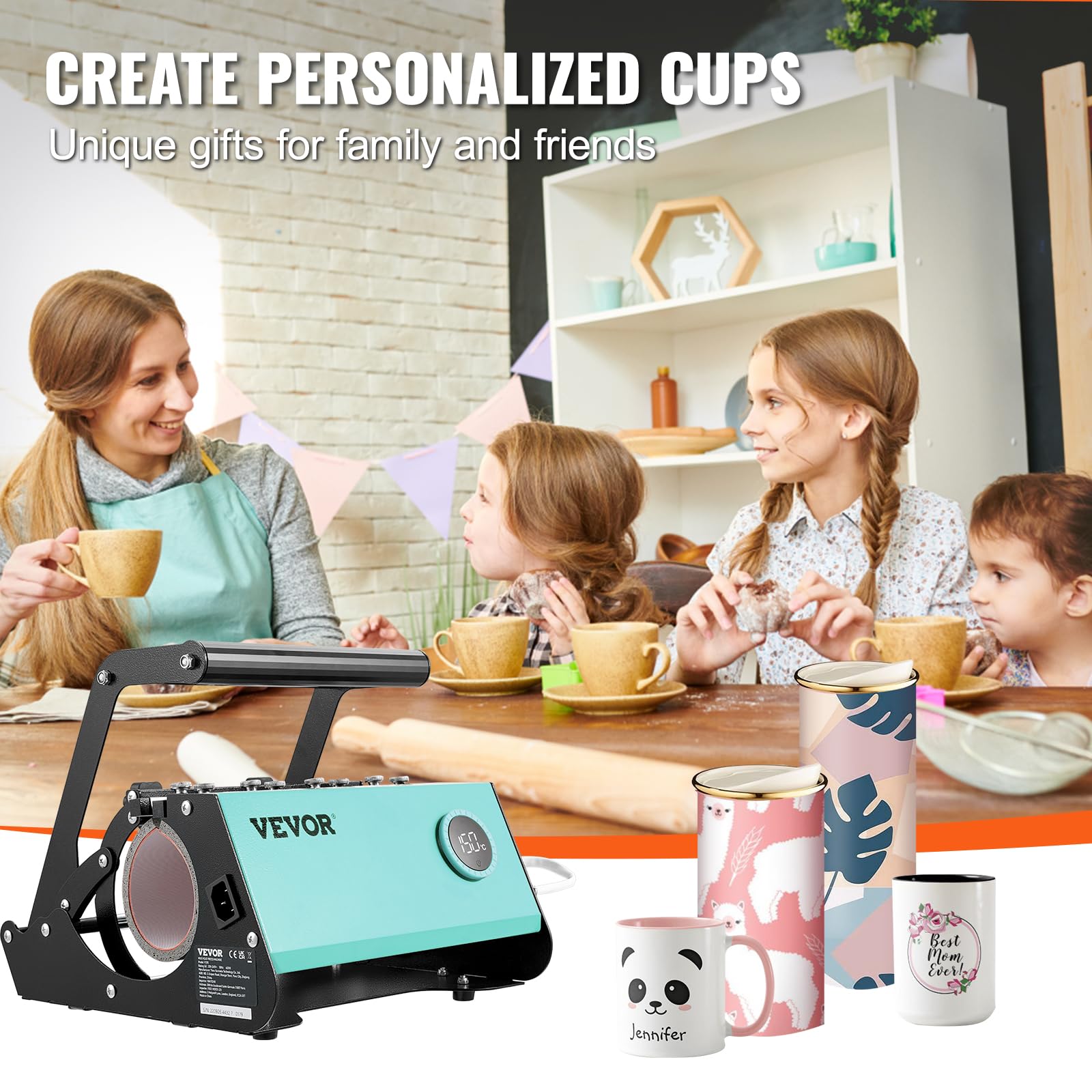 VEVOR Tumbler Heat Press Machine for Sublimation - 30OZ & 20OZ Straight Skinny Tumblers, 11-16OZ Mugs - Adjustable Temperature & Timer with Knob Control, Includes Heat Tape & Gloves (Green) - Perfect for DIY Custom Tumblers, Personalized Gifts & Small Business Crafting