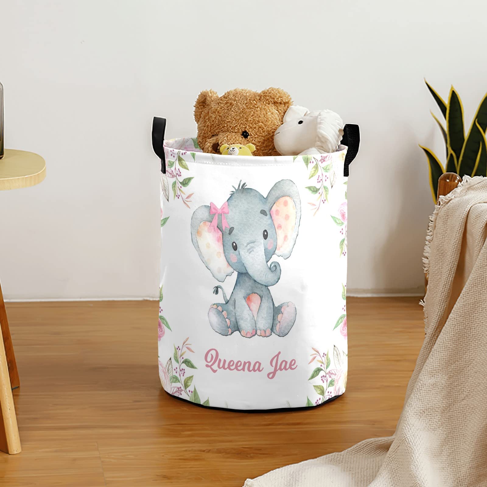 Pink Roses Elephant Storage Bin - Waterproof Oxford Fabric Laundry Hamper, Toy Organizer & Gift Basket for Bedroom, Nursery, Closet - Perfect for Baby Clothes, Toys & Home Decor Organization