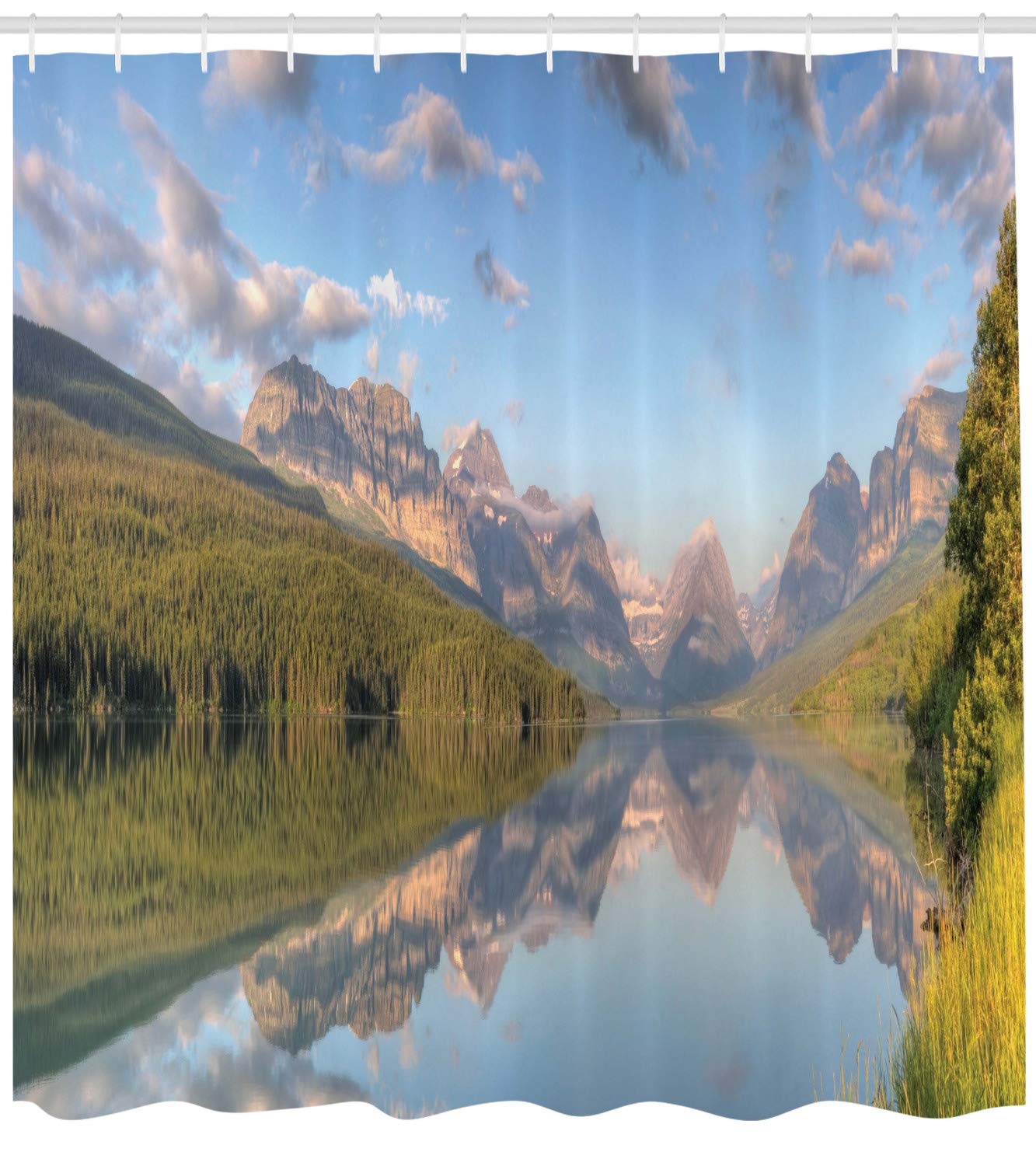 Ambesonne Glacier National Park Shower Curtain - Panoramic Lake Sherburne Morning View Design, 69x75 Inch Waterproof Fabric Bathroom Decor with Hooks | Perfect for Nature-Inspired Bathroom Themes & Montana-Themed Home Decor