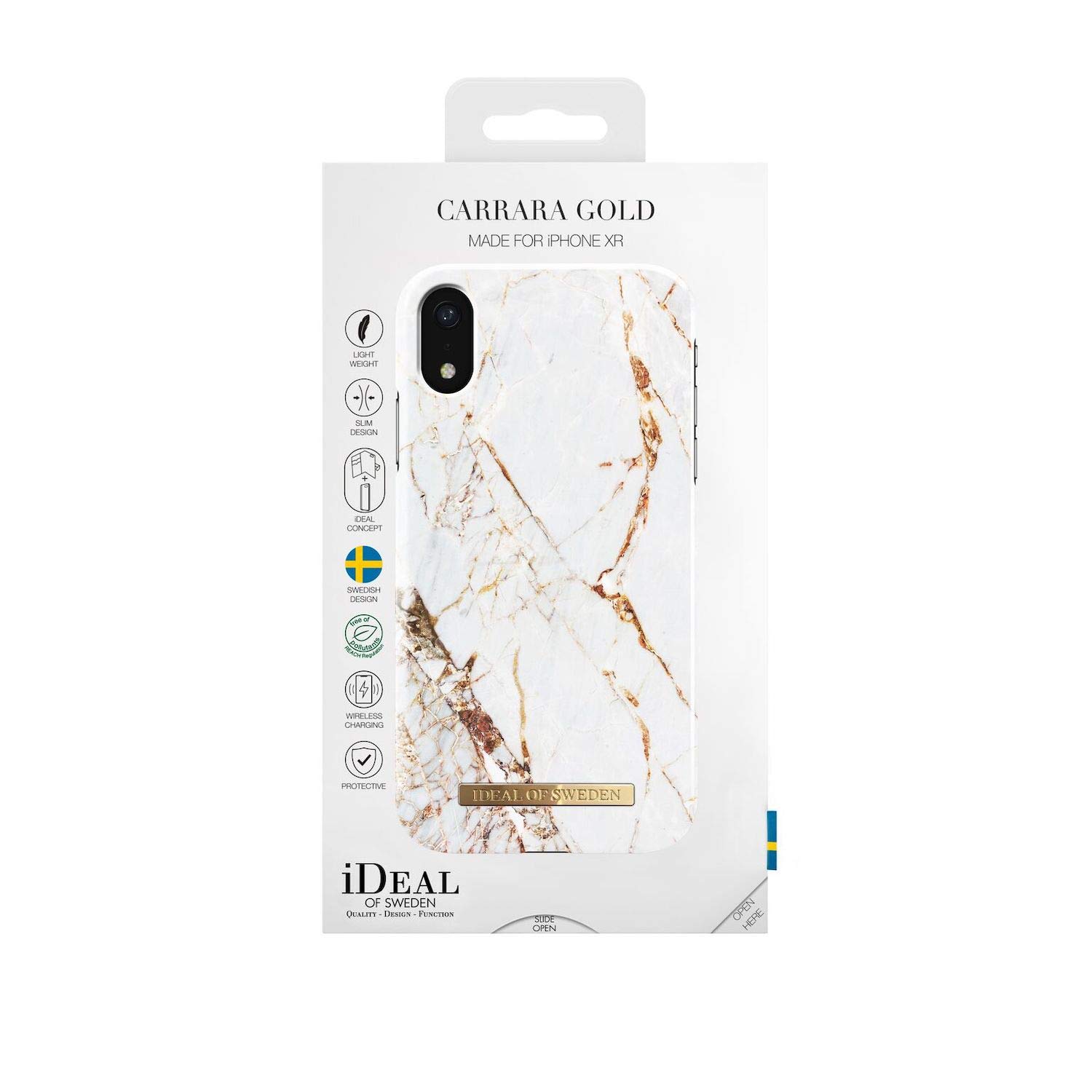 Premium iPhone XR Phone Case with Microfiber Lining & Qi Wireless Charging - Carrara Gold Design | Slim Protective Cover for Everyday Use, Travel & Work