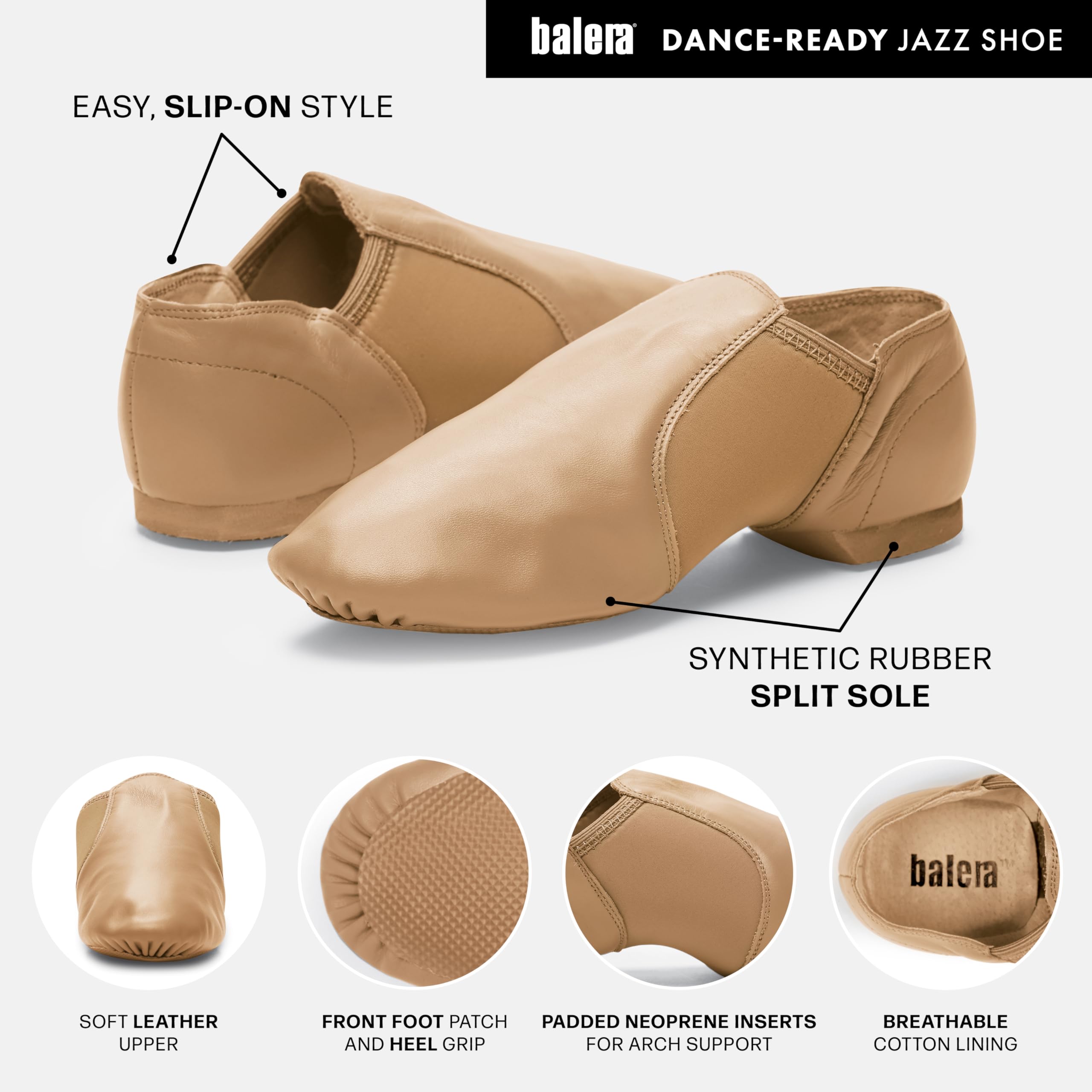 Balera Slip-On Jazz Shoes for Girls & Women - Comfortable Dance Shoes for Ballet, Jazz & Modern Dance - Perfect for Dance Classes, Performances & Practice