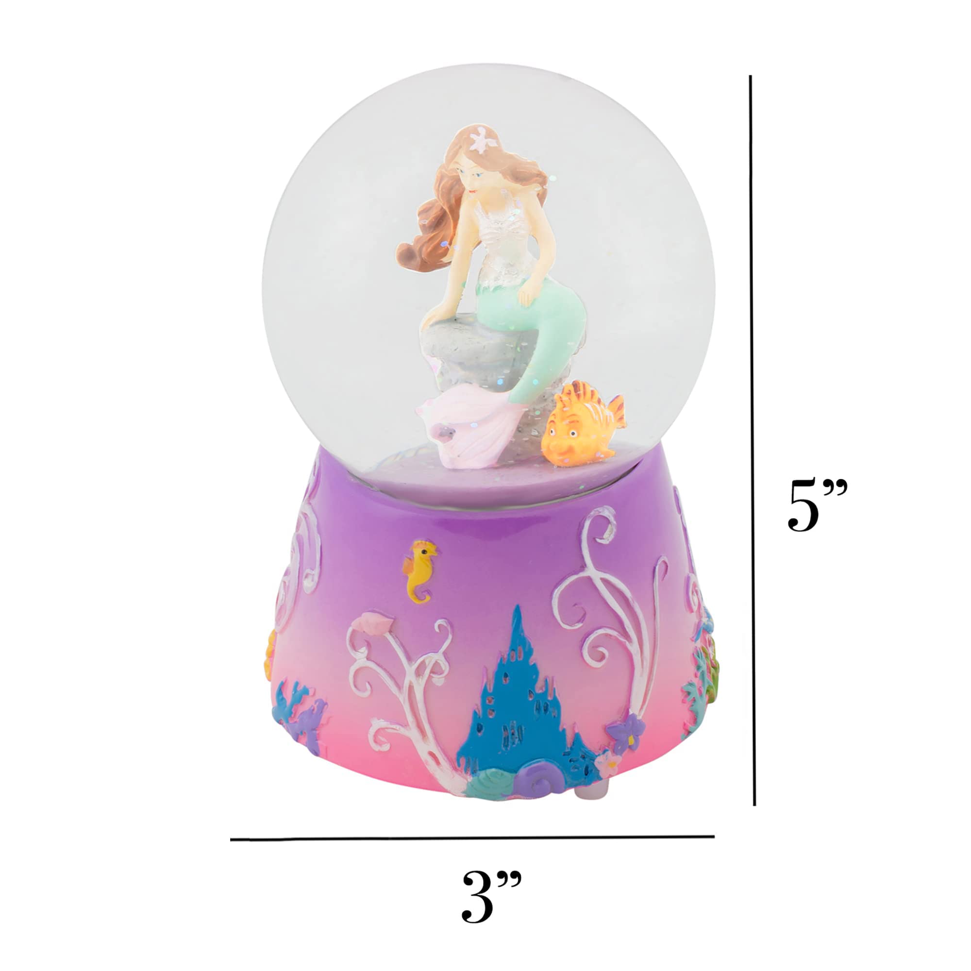 Elanze Designs Mermaid and Fish on Lilac Wind Up Musical 80MM Snow Globe - Glitter Water Tabletop Decor, Plays 
