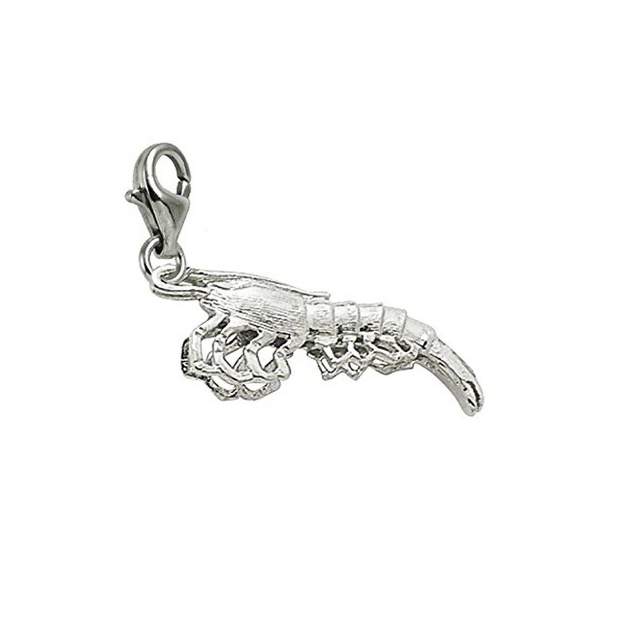 Shrimp Charm Pendant with Lobster Claw Clasp - Sterling Silver Jewelry Charm for Bracelets & Necklaces - Perfect for Beach Vacation, Summer Outfits and Sea-Themed Accessories
