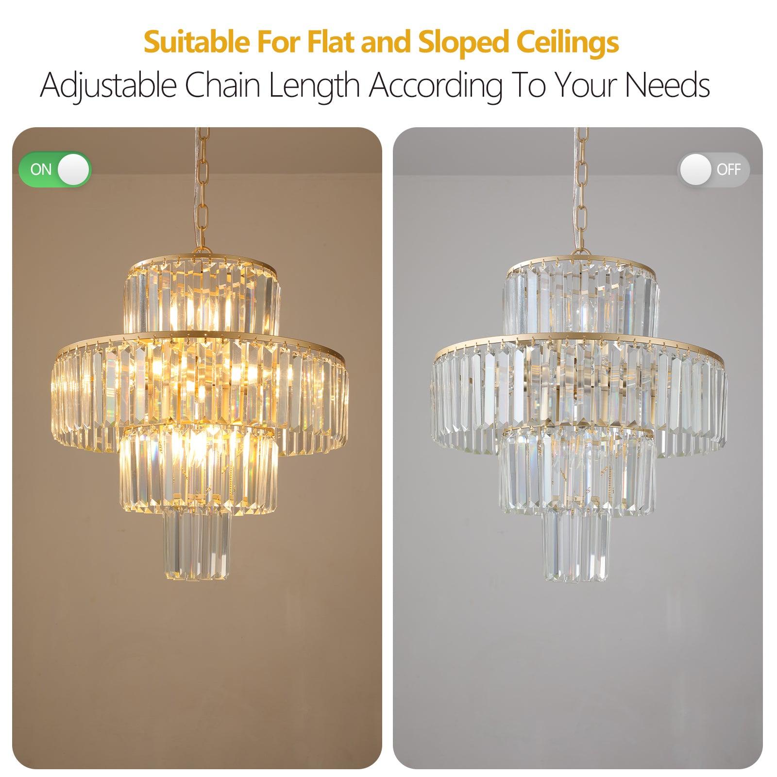 Modern Crystal Chandelier - 19.7 Inch Hanging Pendant Light Fixture for Dining Room, Bedroom & Living Room - Elegant Lighting for Home Decor & Special Occasions